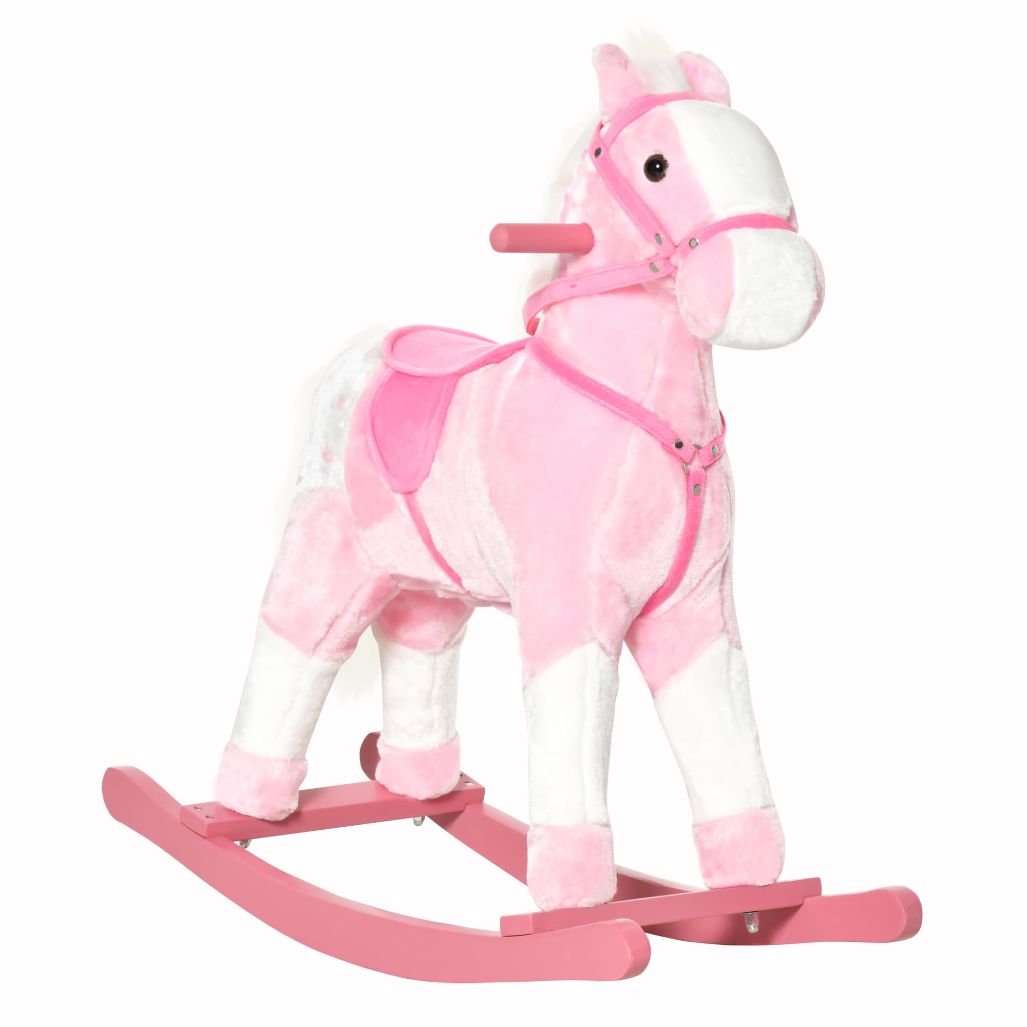 HOMCOM Cavalo Baloiço de Pelúcia para Crianças entre 3-6 Anos com Sons de Relincho 74x28x65 cm Rosa   Aosom Portugal