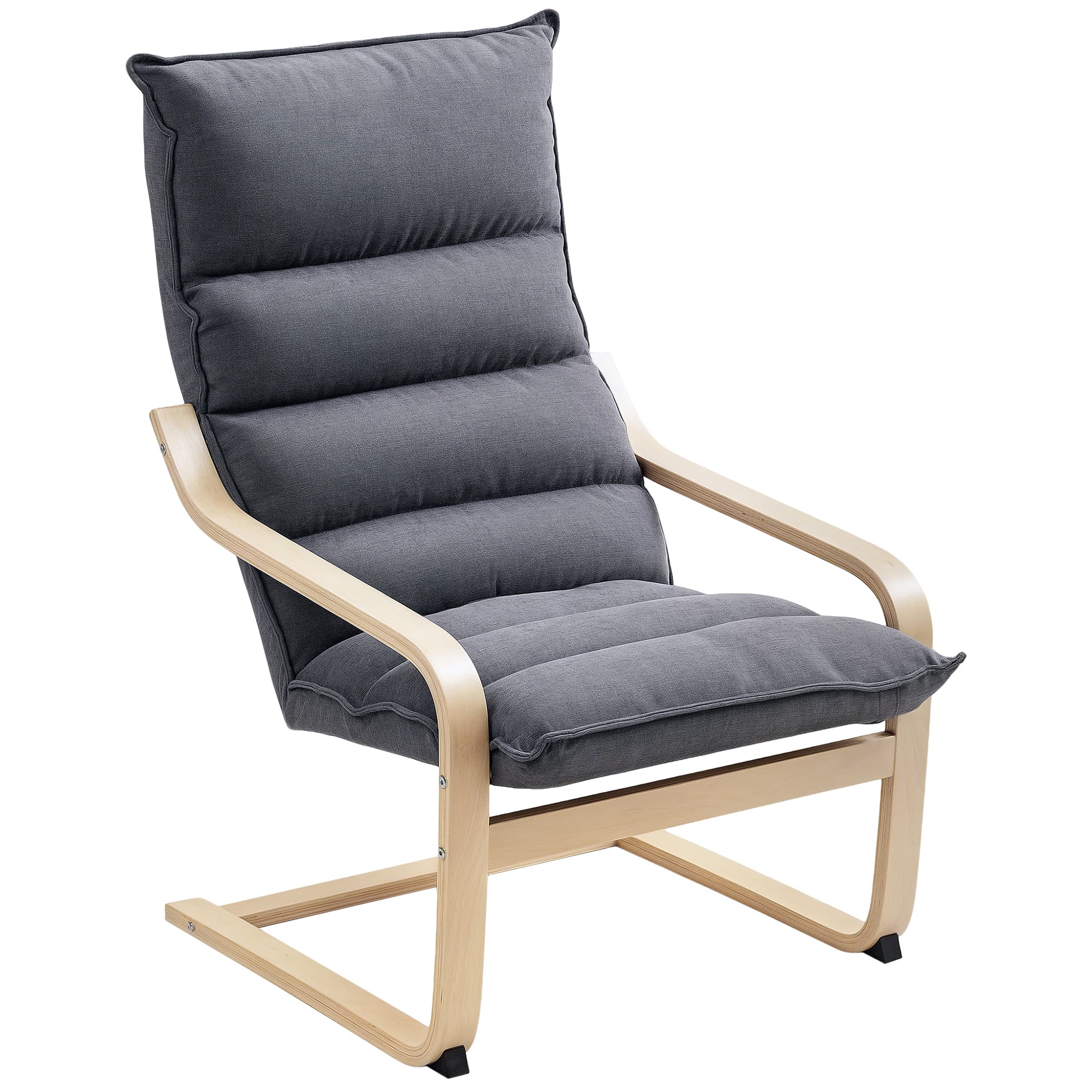 HOMCOM Poltrona em Tecido para Sala Moderna com Encosto Alto Apoio para os Braços e Pés de Madeira em Veludo 67x83x105 cm Cinzento   Aosom Portugal