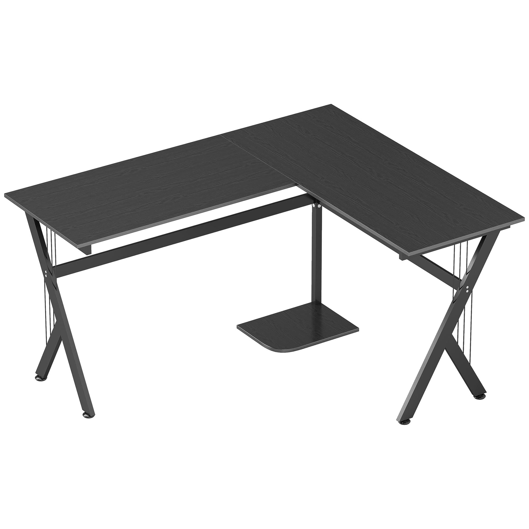 HOMCOM Secretária para PC Computador Secretária de canto angular para escritório 155x130x76cm Madeira preta   Aosom Portugal