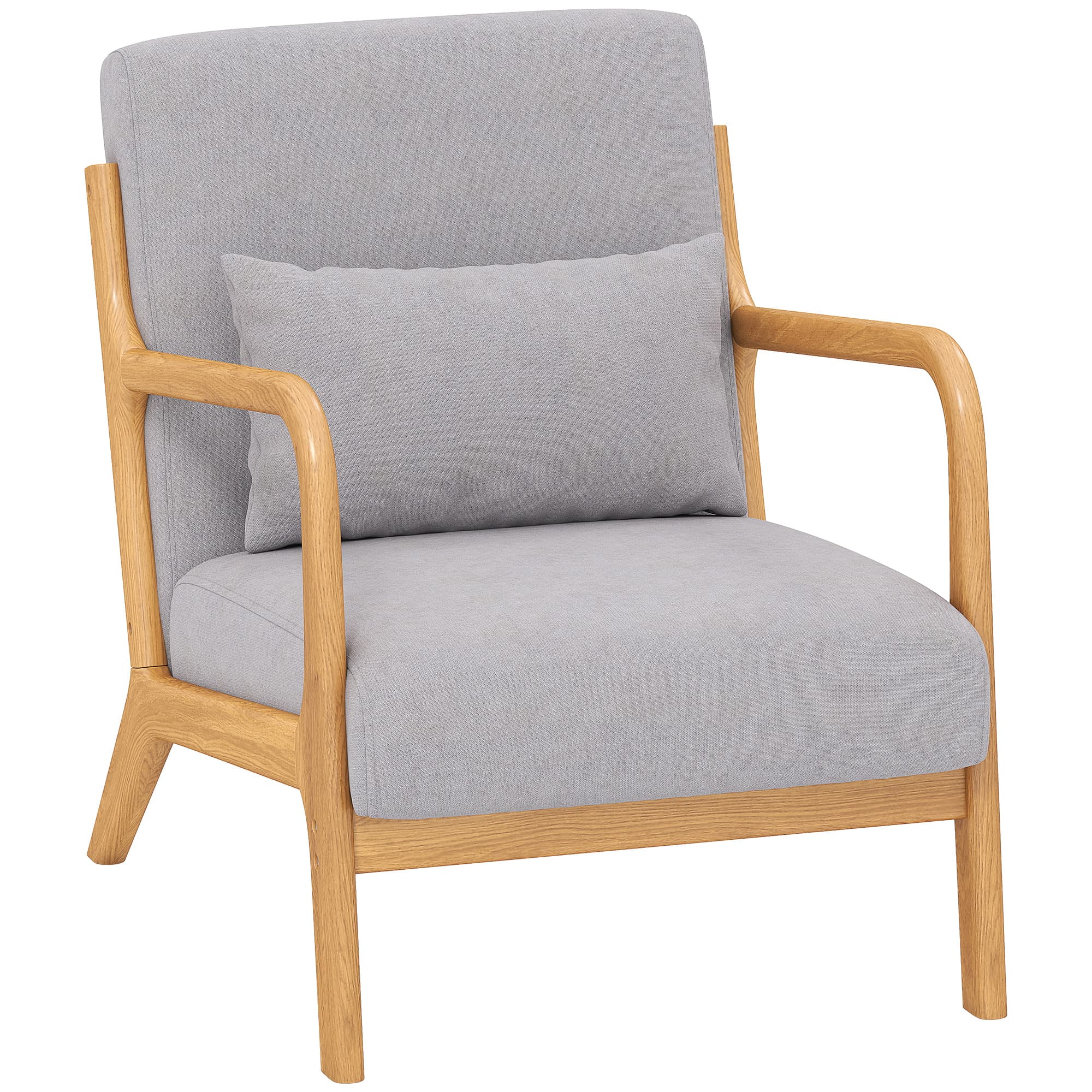 HOMCOM Poltrona para Sala Nórdica Acolchoada com Apoio para os Braços e Estrutura de Madeira de Borracha 61x78x76 cm Cinza   Aosom Portugal
