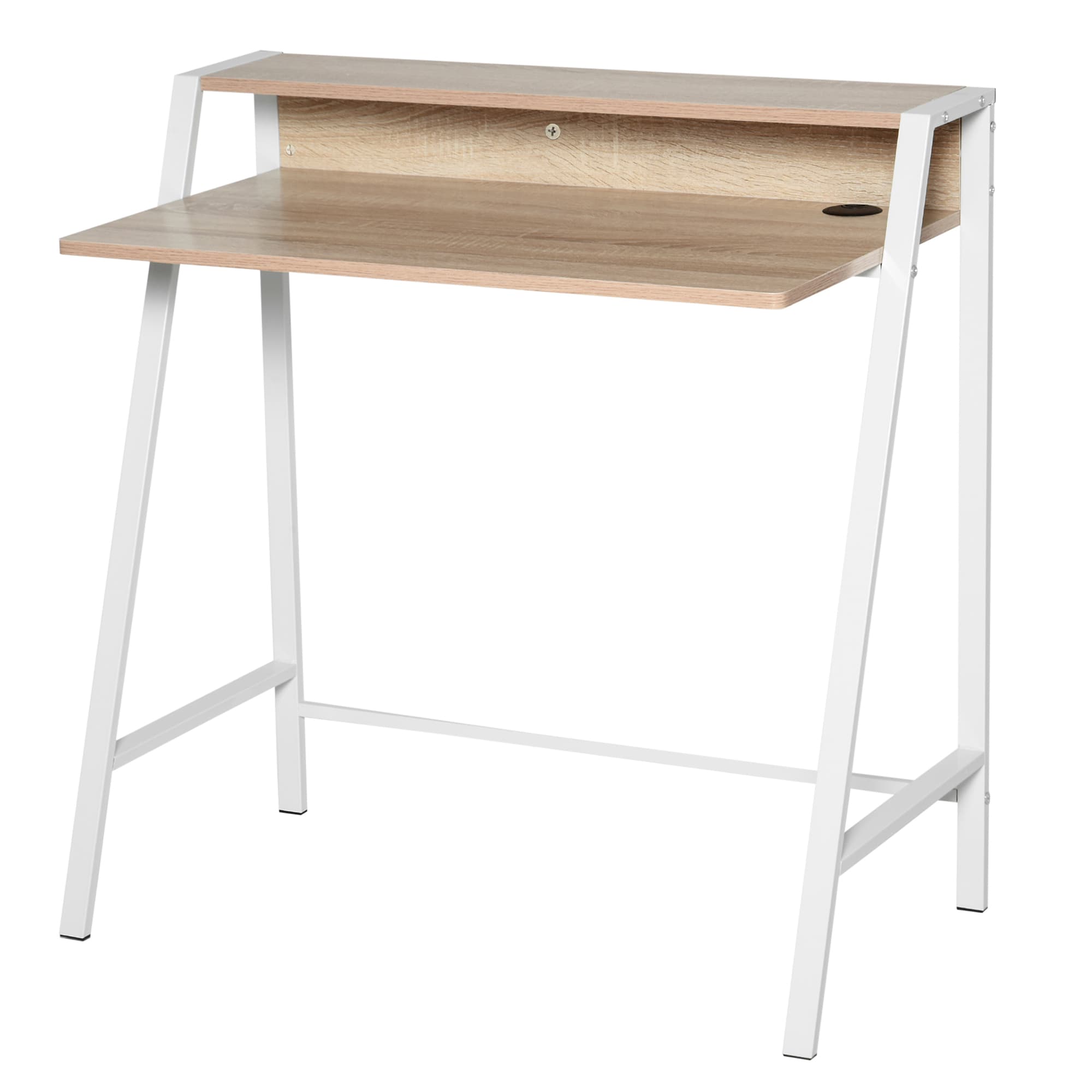 HOMCOM Secretária Mesa Computador 84x45x85cm Bancada Madeira Pés Metal Estilo Moderno Design Elegante Carvalho Branco   Aosom Portugal