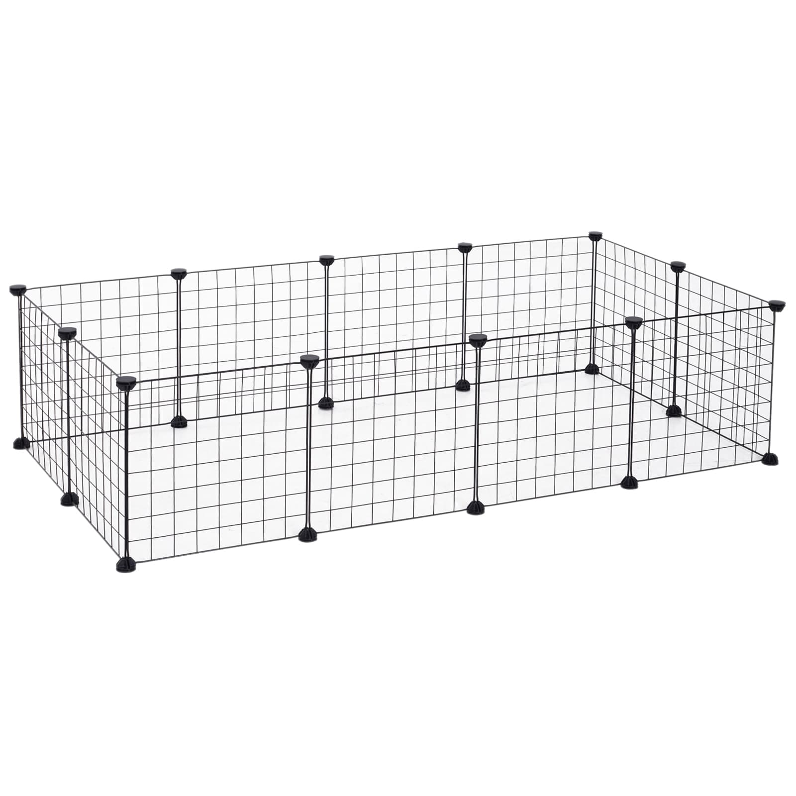 PawHut Recinto Metal Pequenos Animais Estimação 12 Painéis DIY Desmontável 106x73x36 cm Preto Seguro   Aosom Portugal