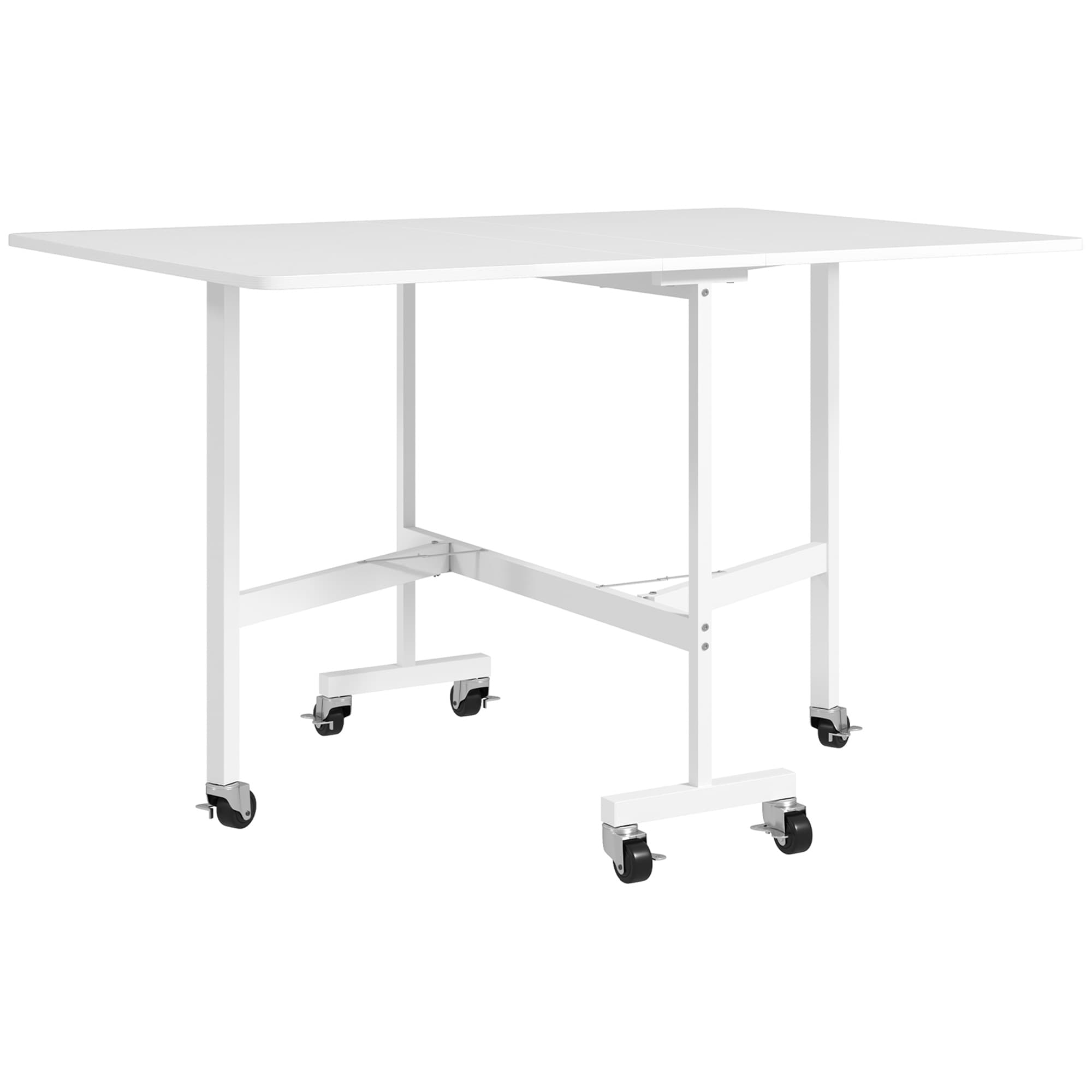 HOMCOM Mesa Dobrável de Cozinha para 4-6 Pessoas Mesa de Sala de Jantar Dobrável com Rodas e Laterais Dobráveis 120x80x73 cm Branco   Aosom