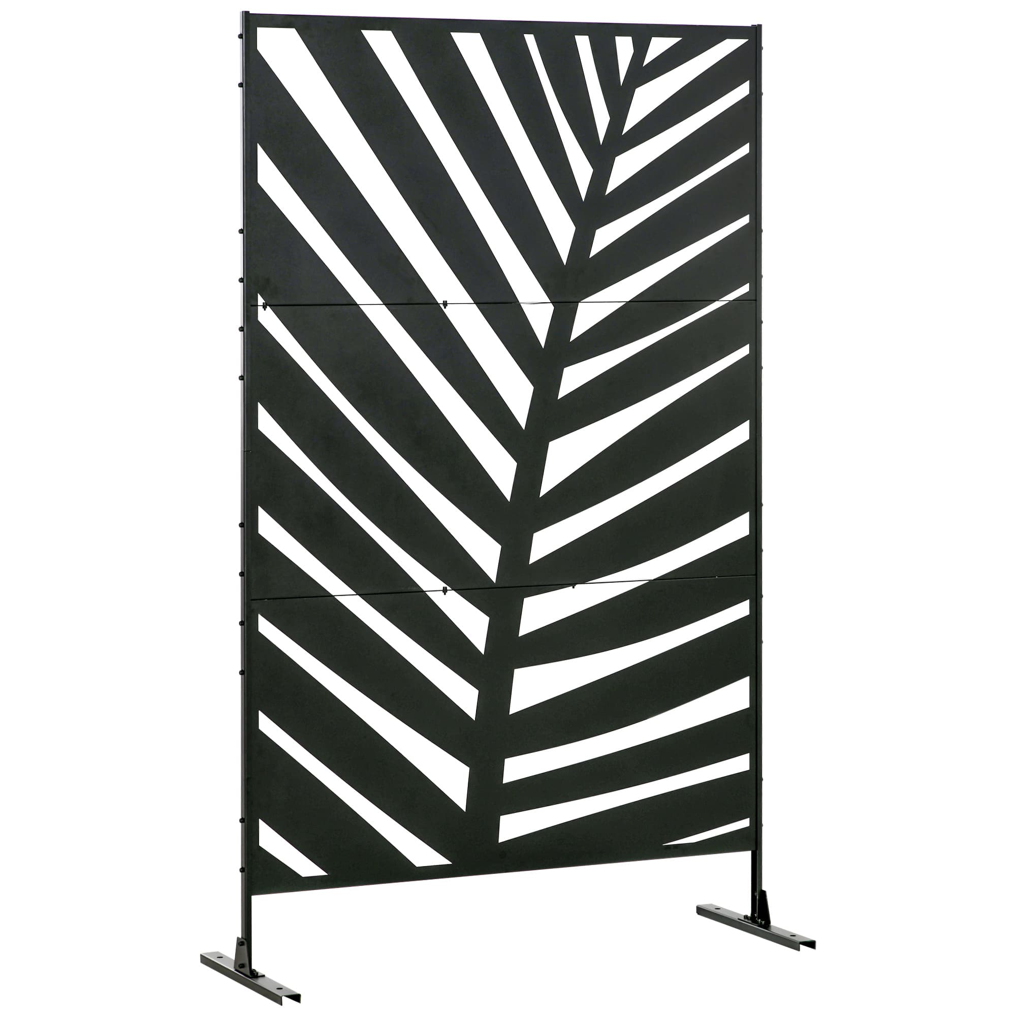 Outsunny Biombo de 3 Peças Separador de Ambientes com Desenho de Folha de Bananeira Biombo para Exterior 122x45x198 cm Preto   Aosom Portugal