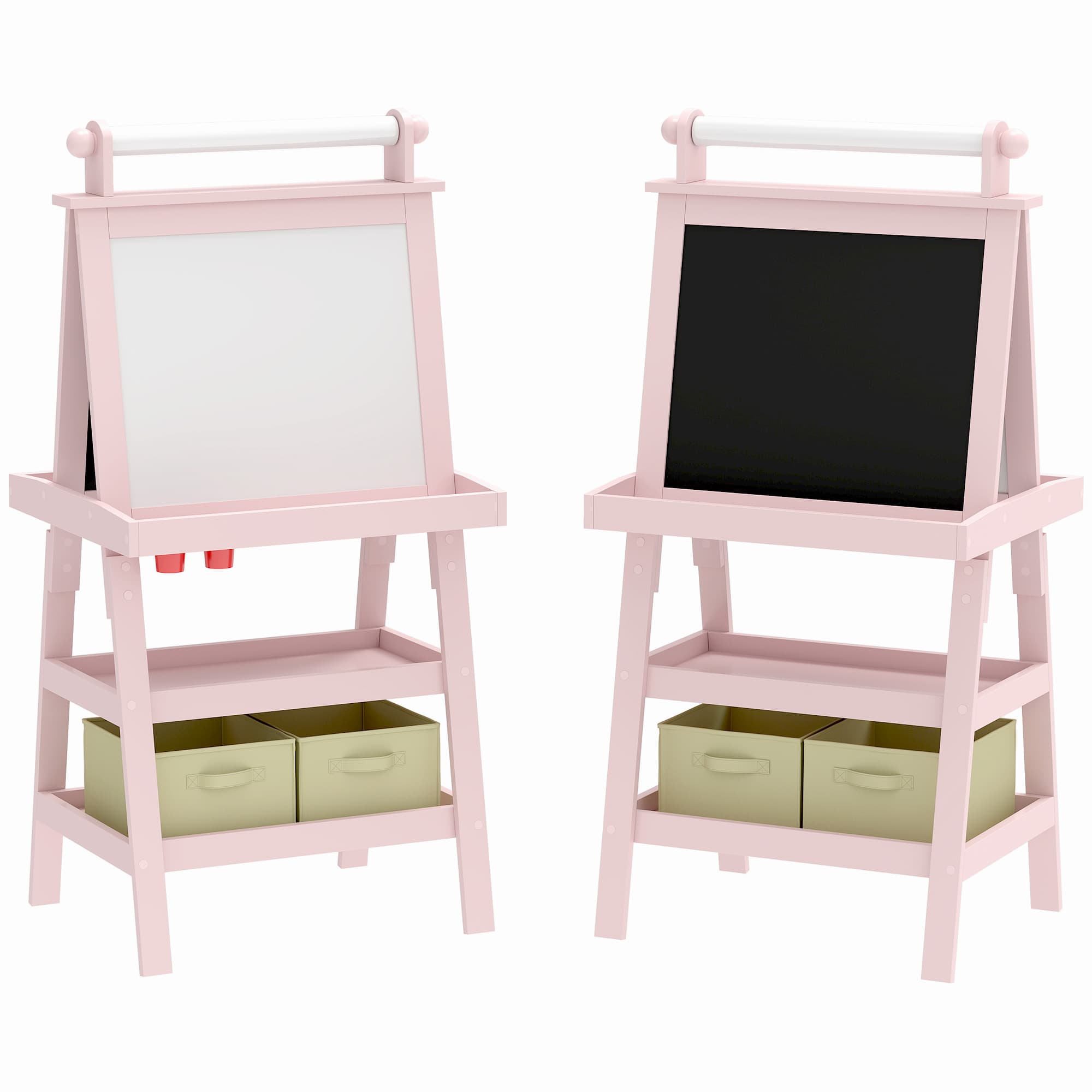 AIYAPLAY Cavalete de Pintura Infantil 3 em 1 Quadro Dupla Face com Rolo de Papel e Cestos de Arrumação Rosa   Aosom Portugal