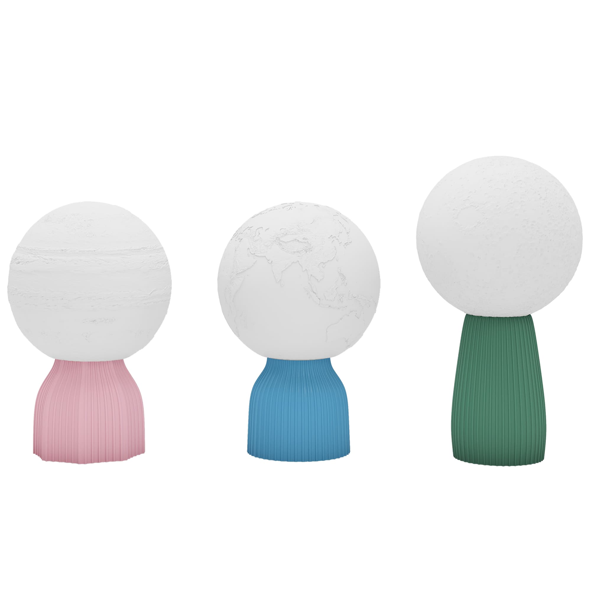 HOMCOM Conjunto de 3 Candeeiros de Mesa de Cabeceira 3D Candeeiros de Mesa com 3 Cores Brilho Ajustável em 10 Níveis Conexão USB Branco   Aosom