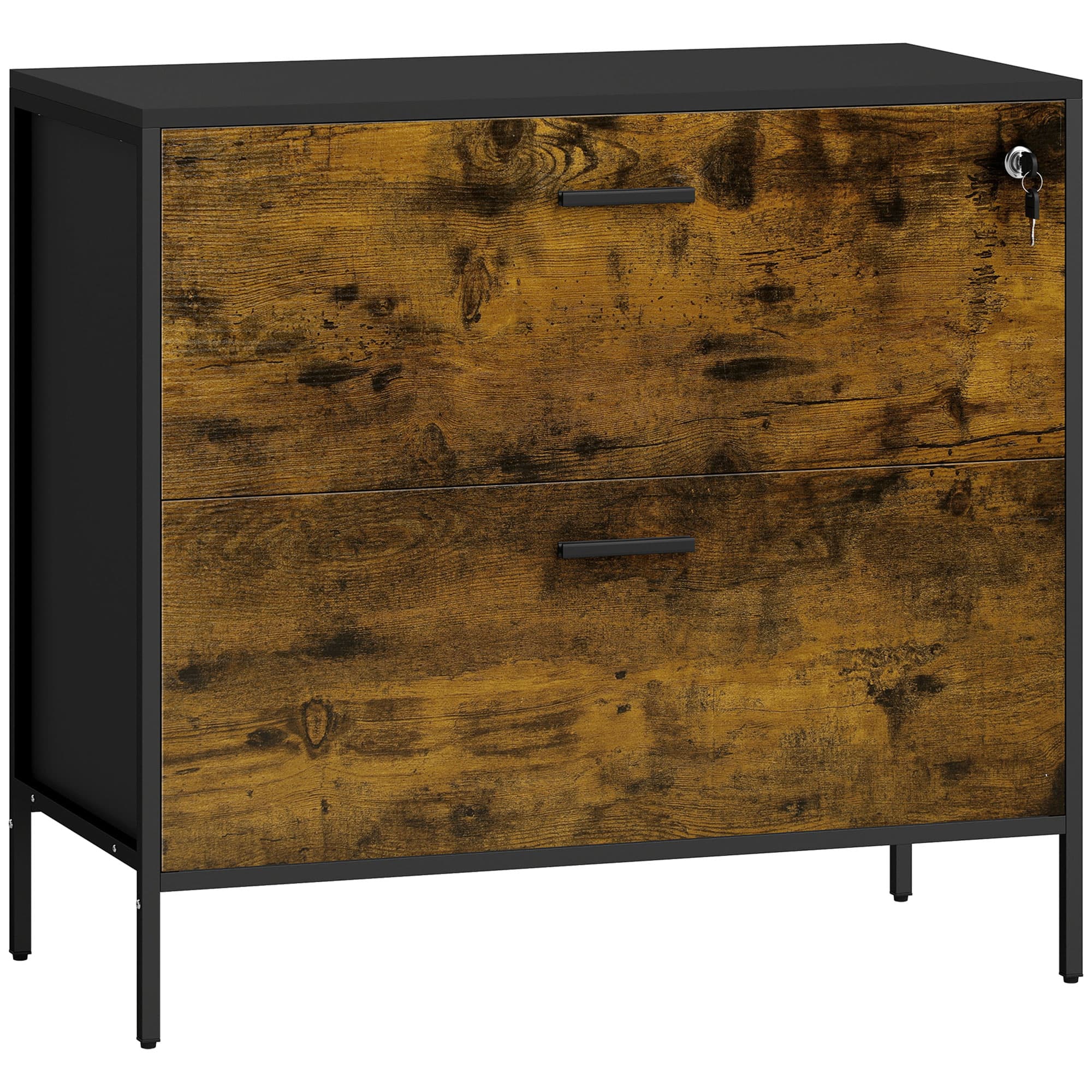 HOMCOM Móvel Arquivo para Escritório com 2 Gavetas Bloco de Gavetas para Arquivos com Fechadura 80x39x73,5 cm Preto e Marrom   AOSOM Portugal