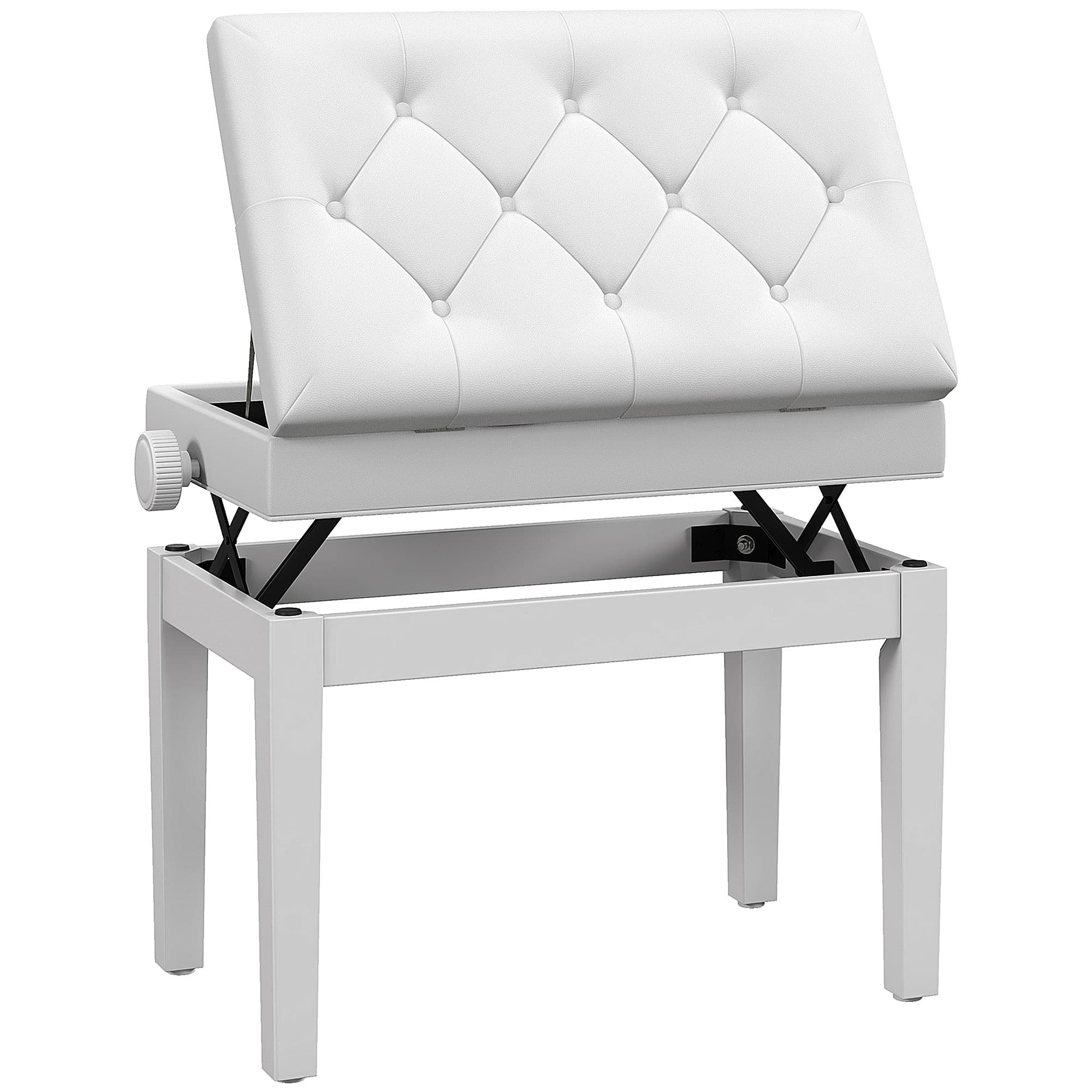 HOMCOM Banco de Piano com Espaço de Armazenamento e Altura Ajustável Carga 200 kg 54,5x33x48-58 cm Branco   Aosom Portugal