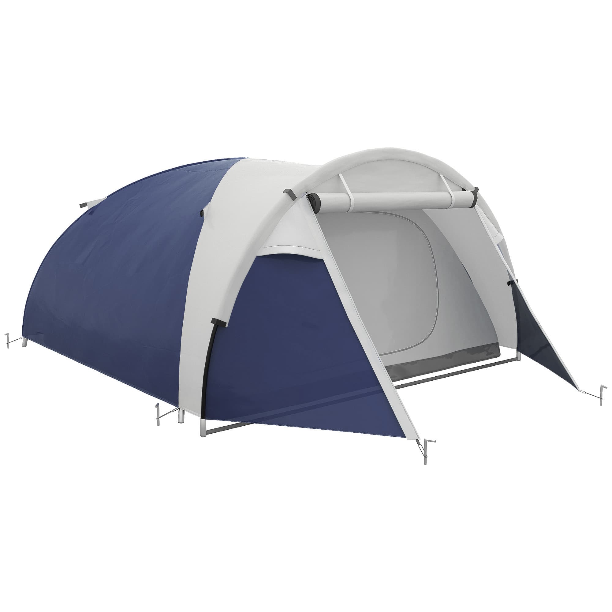 Outsunny Tenda de Camping 3/4 Pessoas Cúpula Leve Ventilada com Portas com Zíper 320x240x130 cm Azul Escuro Cinza Claro   Aosom Portugal