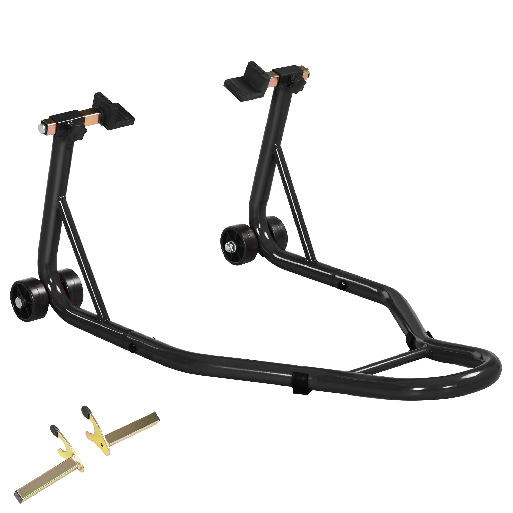 HOMCOM Suporte de Roda Traseira para Moto Suporte de Rodas Levantador de Moto com Rodas com Bobina de Braço Oscilante U Preto   Aosom Portugal
