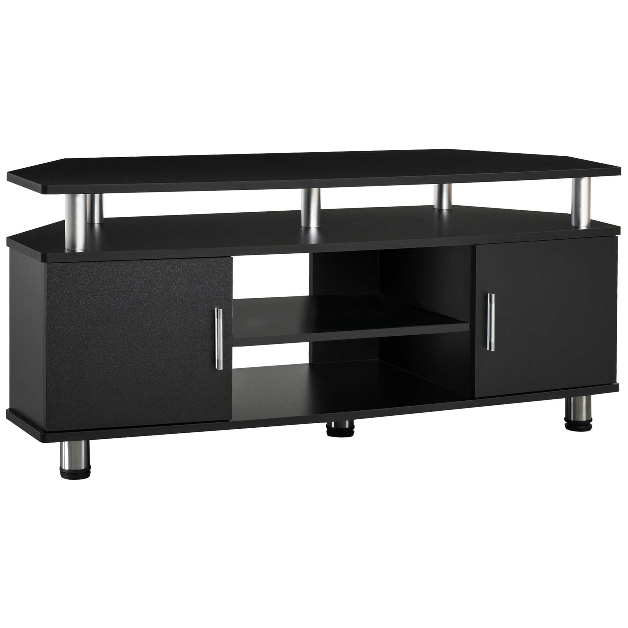 HOMCOM Móvel TV Madeira Banco TV para Televisão Até 55 Polegadas Armários com Portas e Compartimento Aberto 120x40x52 cm Preto   Aosom Portugal