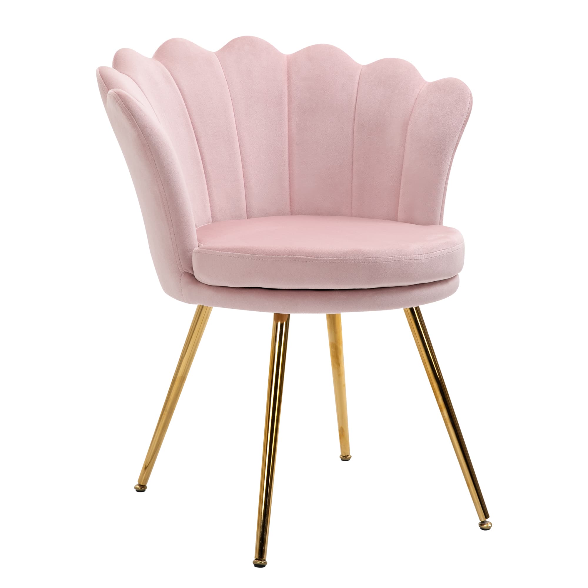HOMCOM Cadeira de Concha Cadeira para Toucador Cadeira em Veludo Cadeira de Sala com Pés em Metal Dourado 67x64x77 cm Rosa   Aosom Portugal
