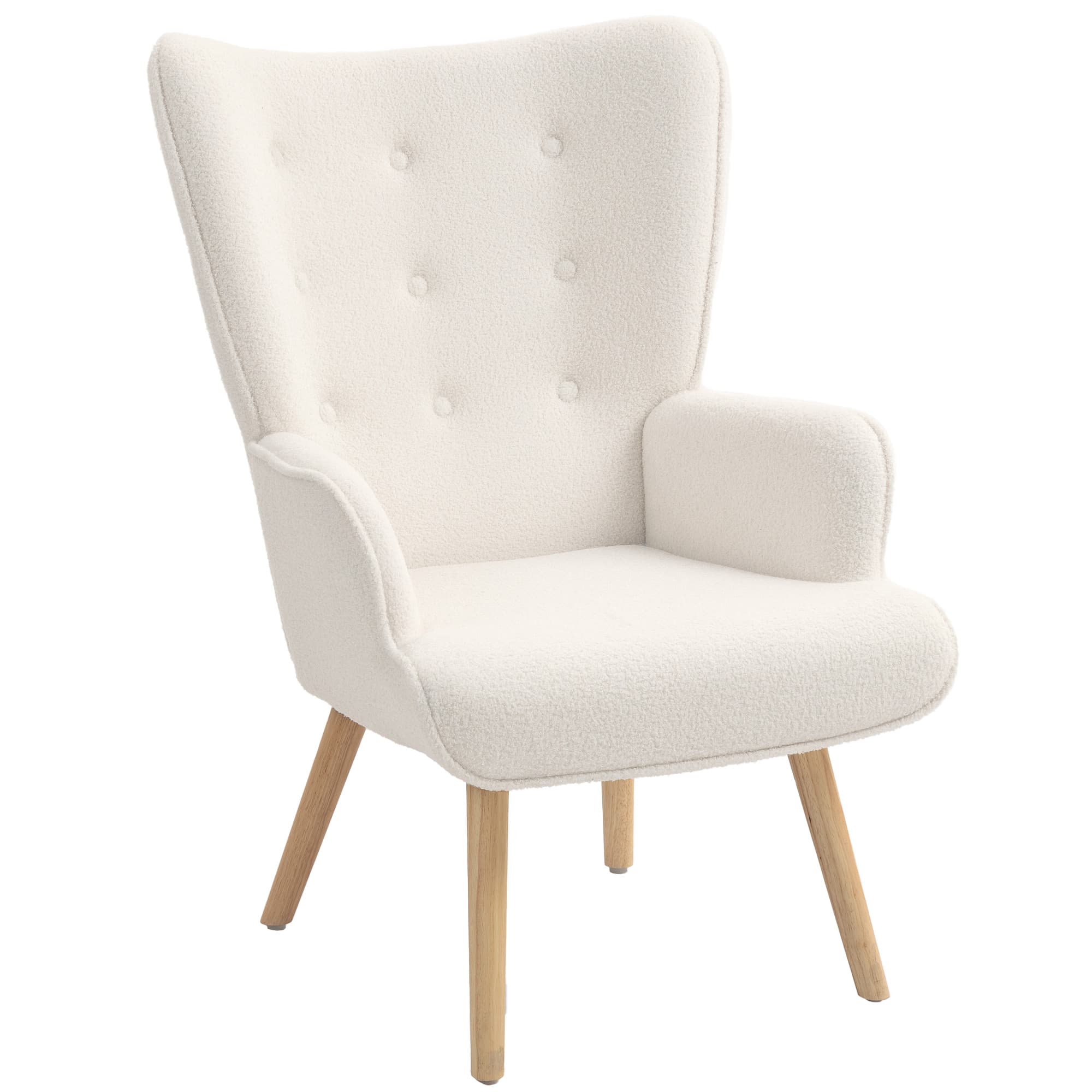 HOMCOM Cadeirão de Sala em Tecido Bouclé Capitonê e Estofado com Pés em Madeira 71x74x96 cm Bege   Aosom Portugal