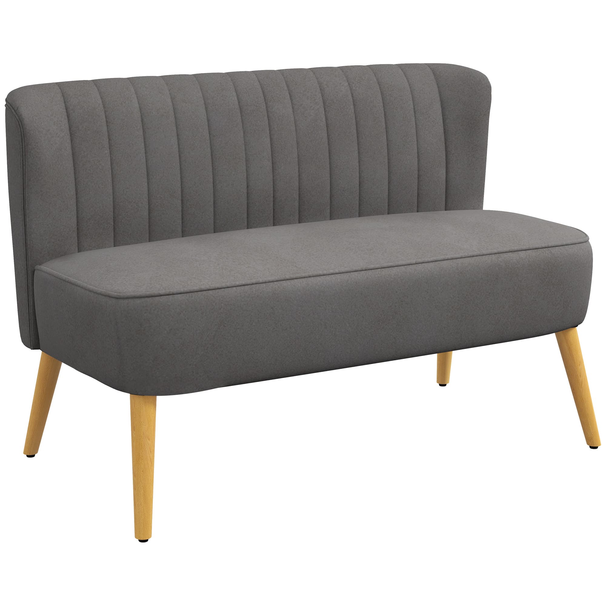 HOMCOM Sofá de 2 Lugares com estilo Retro Pernas em Madeira 117x56,5x77 cm Cinza Escuro   Aosom Portugal