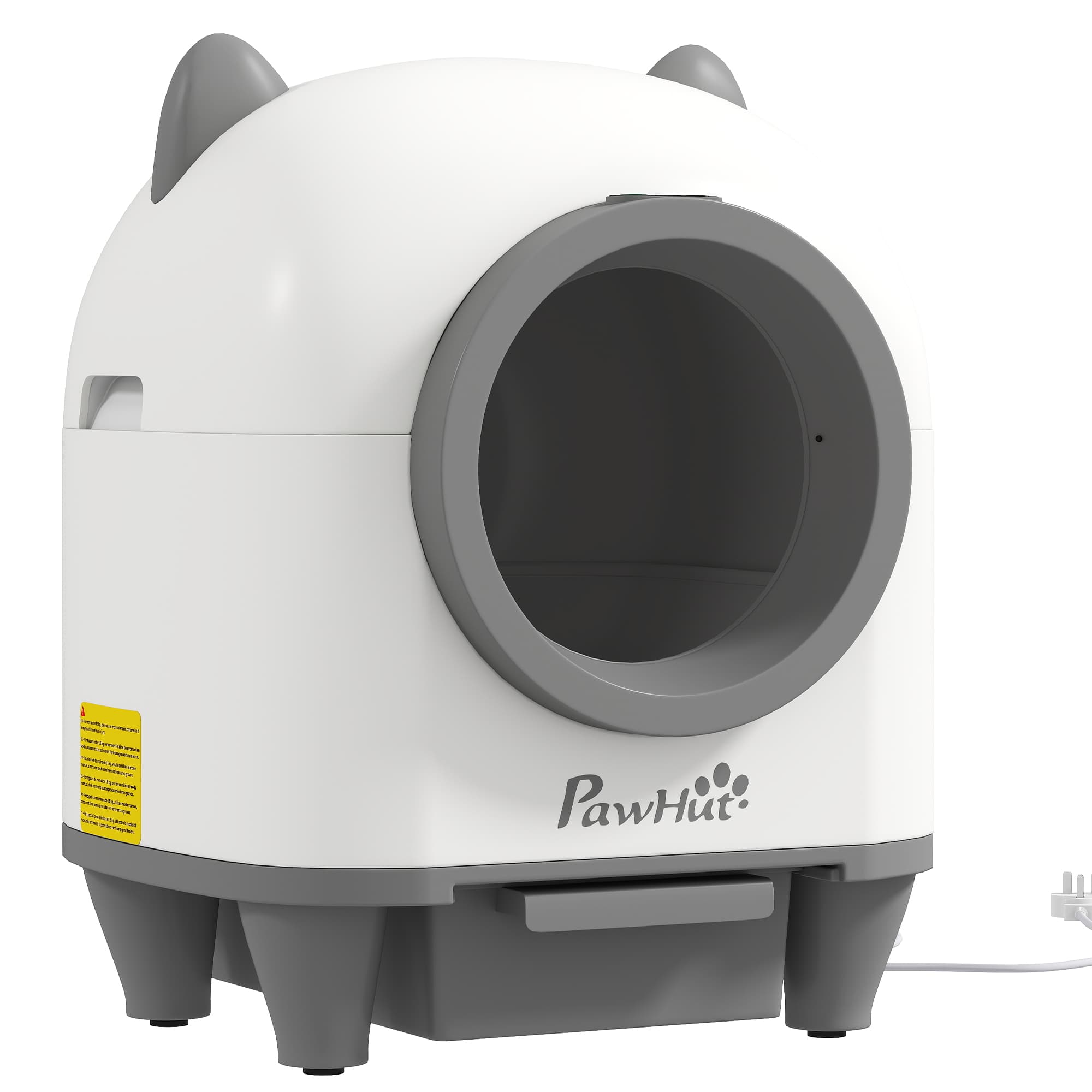 PawHut Caixa de Areia Autolimpante para Gatos 80L com Eliminação de Odores e Controlo por APP 55,5x51x60 cm Branco   Aosom Portugal