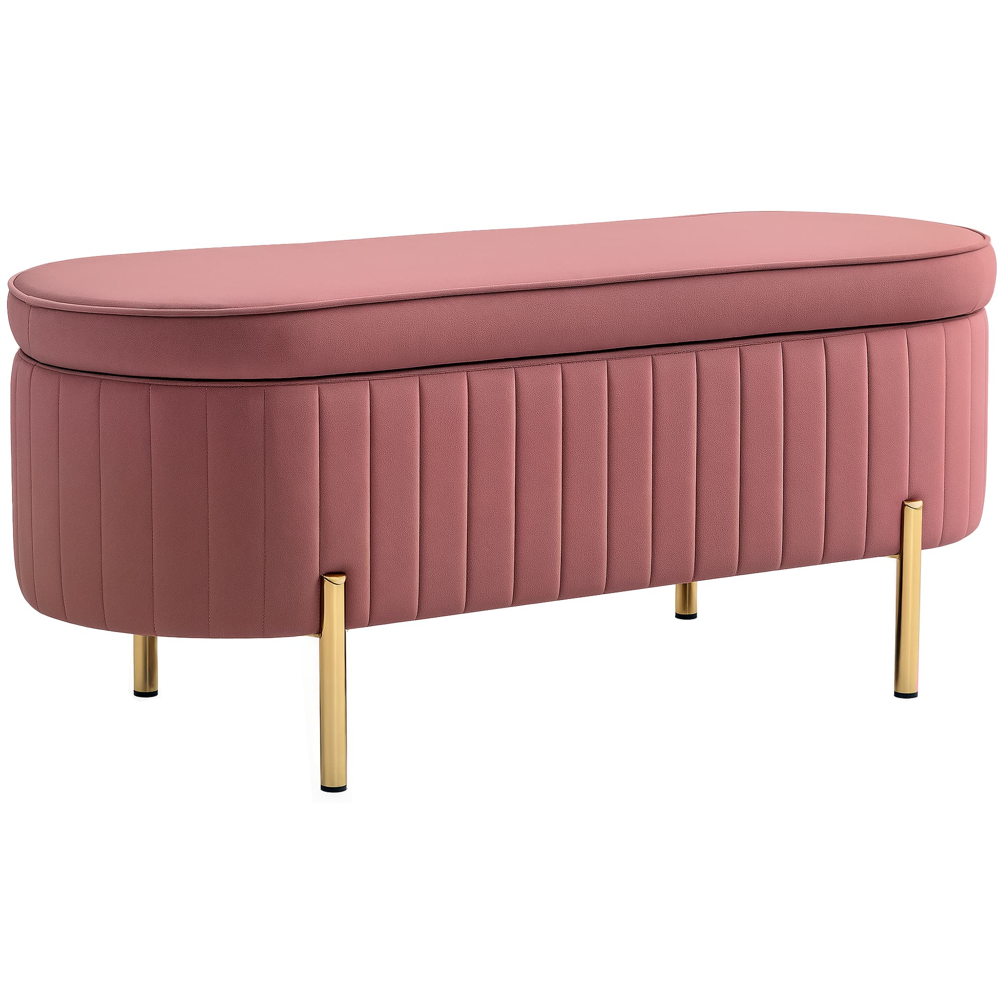 HOMCOM Banco Pé de Cama Estofado em Veludo Banco de Arrumação e Pés Dourado Banco para Entrada Dormitório 108x44x43,5 cm Rosa   Aosom Portugal