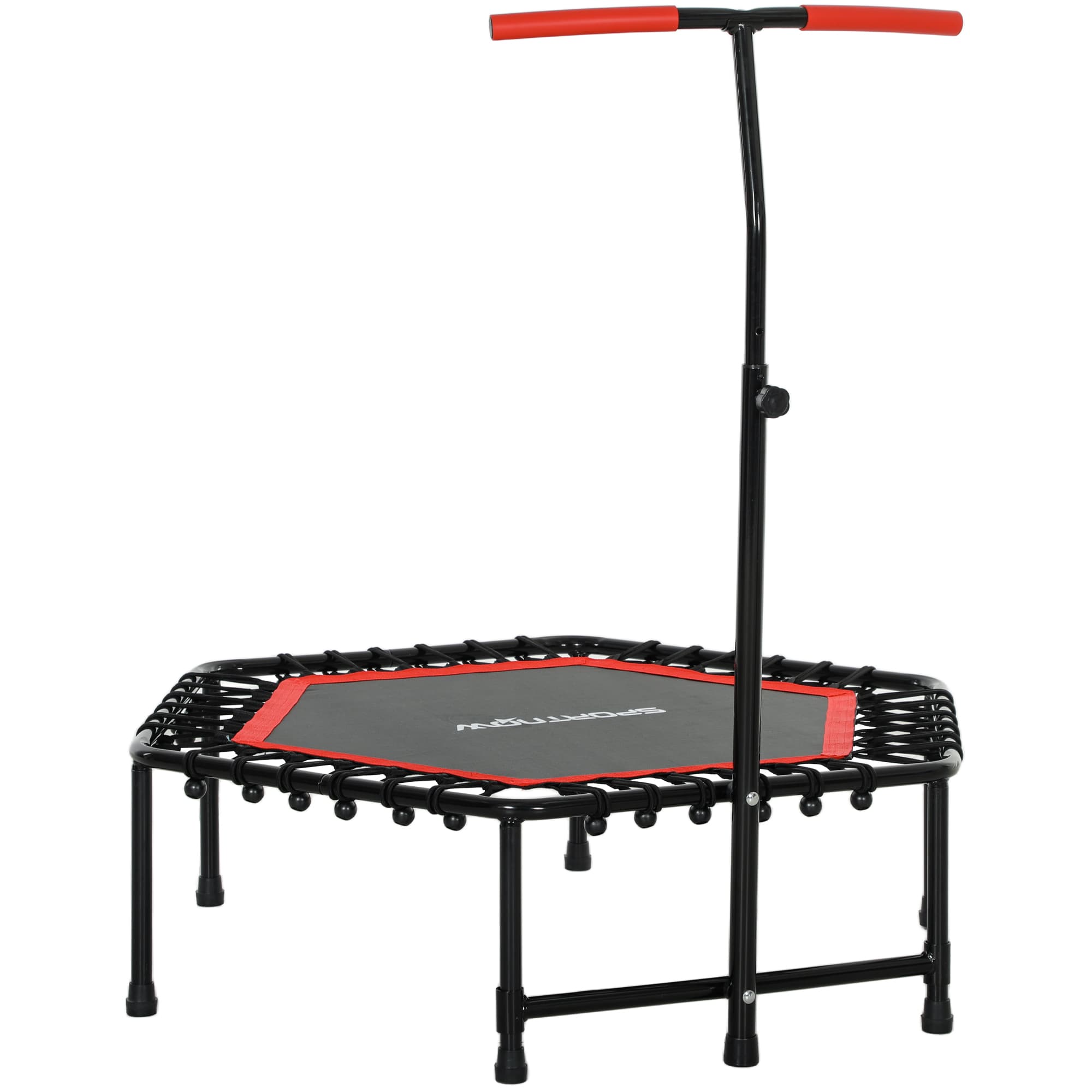 SPORTNOW Trampolim Fitness 114x114x132 cm com Guiador Ajustável em 3 Níveis Estrutura de Aço para Treino de Perna Corpo Vermelho   Aosom Portugal