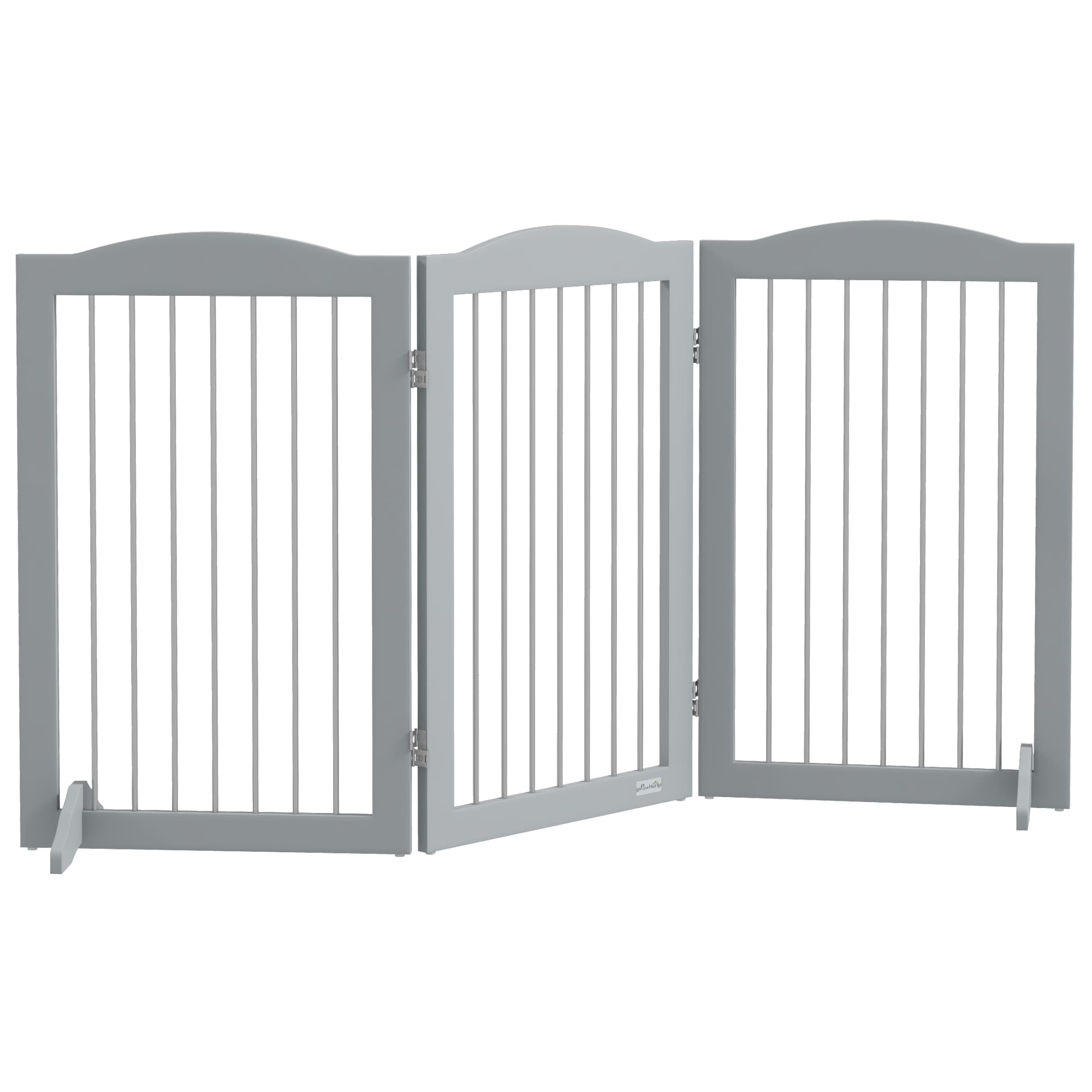PawHut Barreira de Segurança para Cães Barreira de Segurança para Escadas e Portas Dobrável com Suporte de Pé 154x30x80cm Cinzento   Aosom