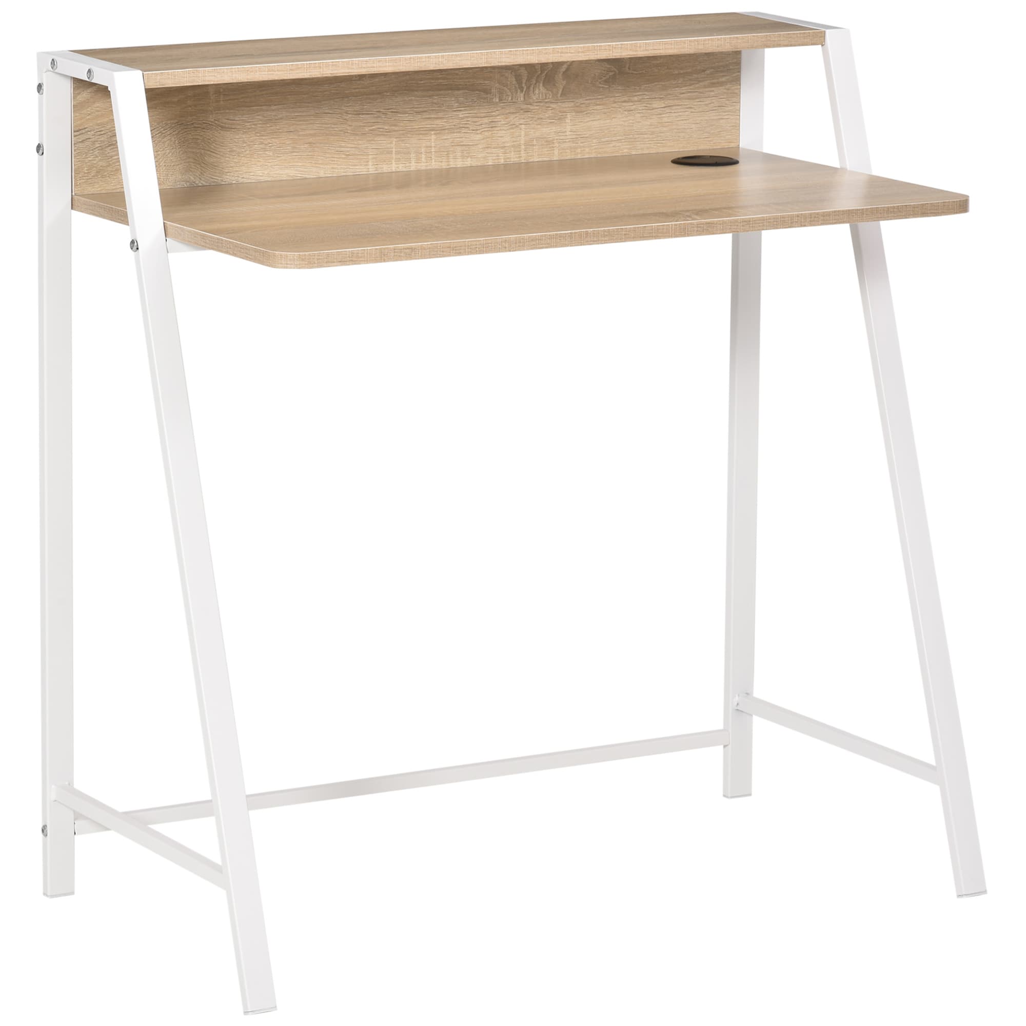 HOMCOM Secretária Mesa Computador 84x45x85cm Bancada Madeira Pés Metal Estilo Moderno Design Elegante Carvalho Branco   Aosom Portugal