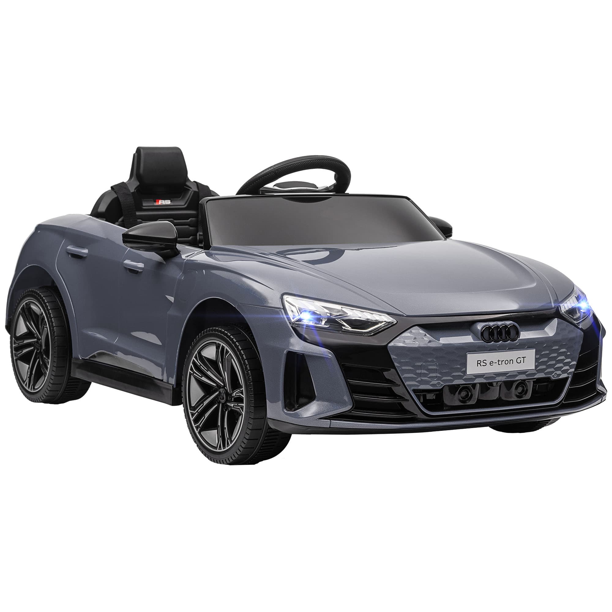 HOMCOM Carro Elétrico AUDI RS E-Tron GT 12V com 2 Motores Faróis LED Buzina Música USB 3-5km/h 103x58x41 cm Cinzento   Aosom Portugal