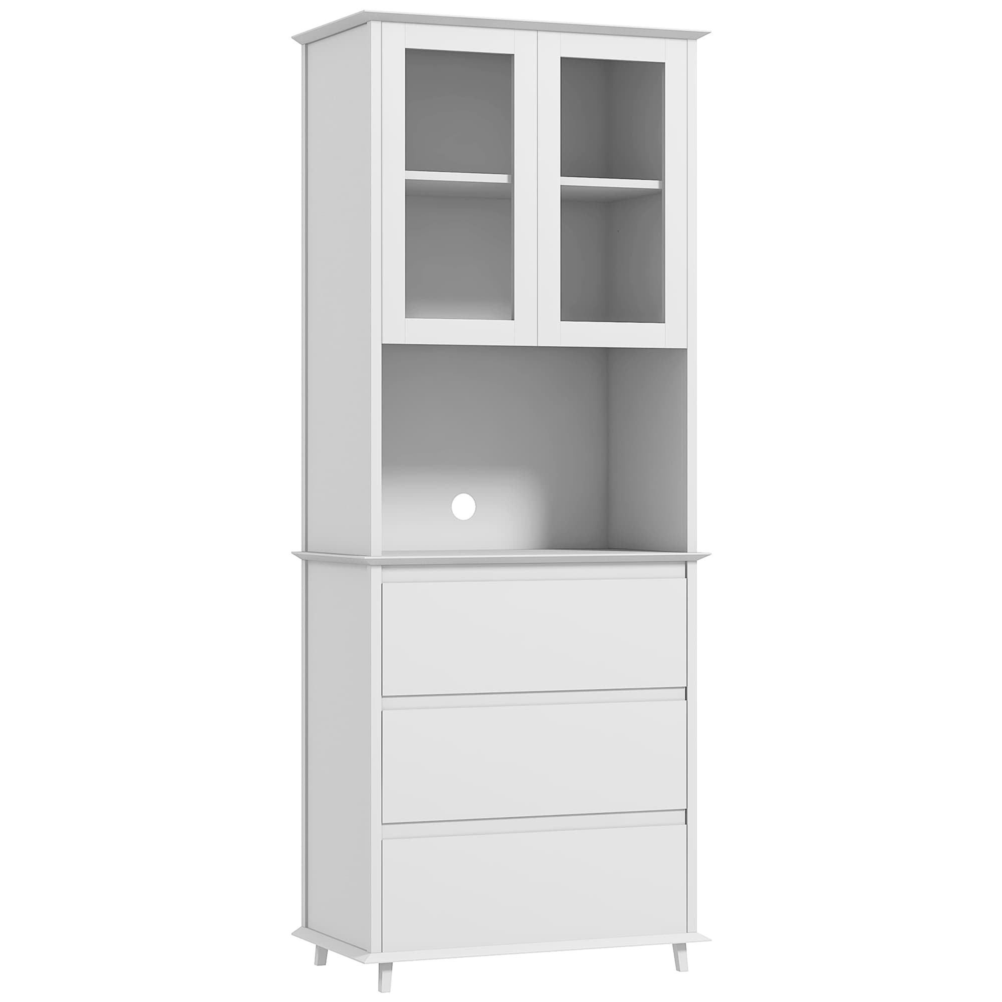 HOMCOM Buffet de cozinha móvel de armazenamento armário com 2 portas 3 gavetas e nicho central dim. 68C x 38L x 172A cm MDF branco   Aosom Portugal