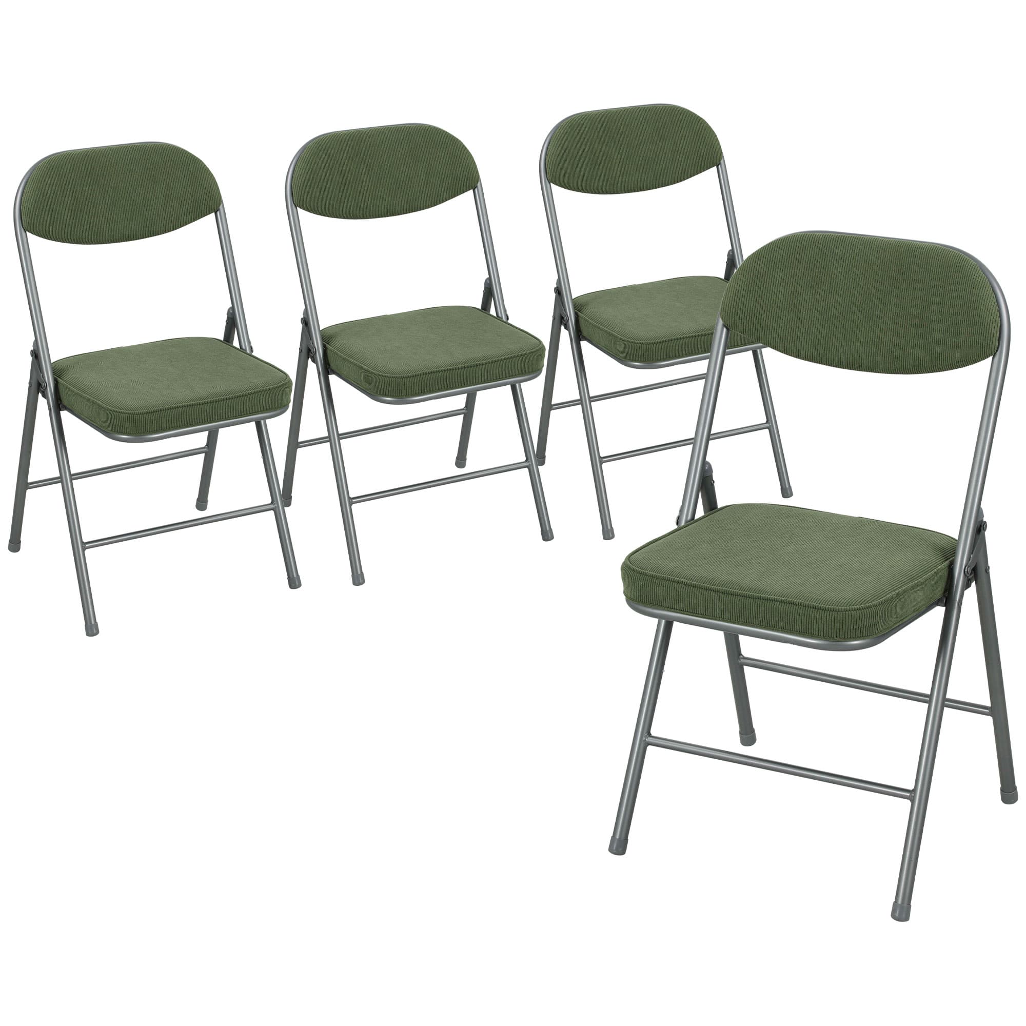 HOMCOM Conjunto de 4 cadeiras dobráveis para sala de jantar portáteis com assentos e encostos acolchoados em veludo cotelê verde   Aosom Portugal
