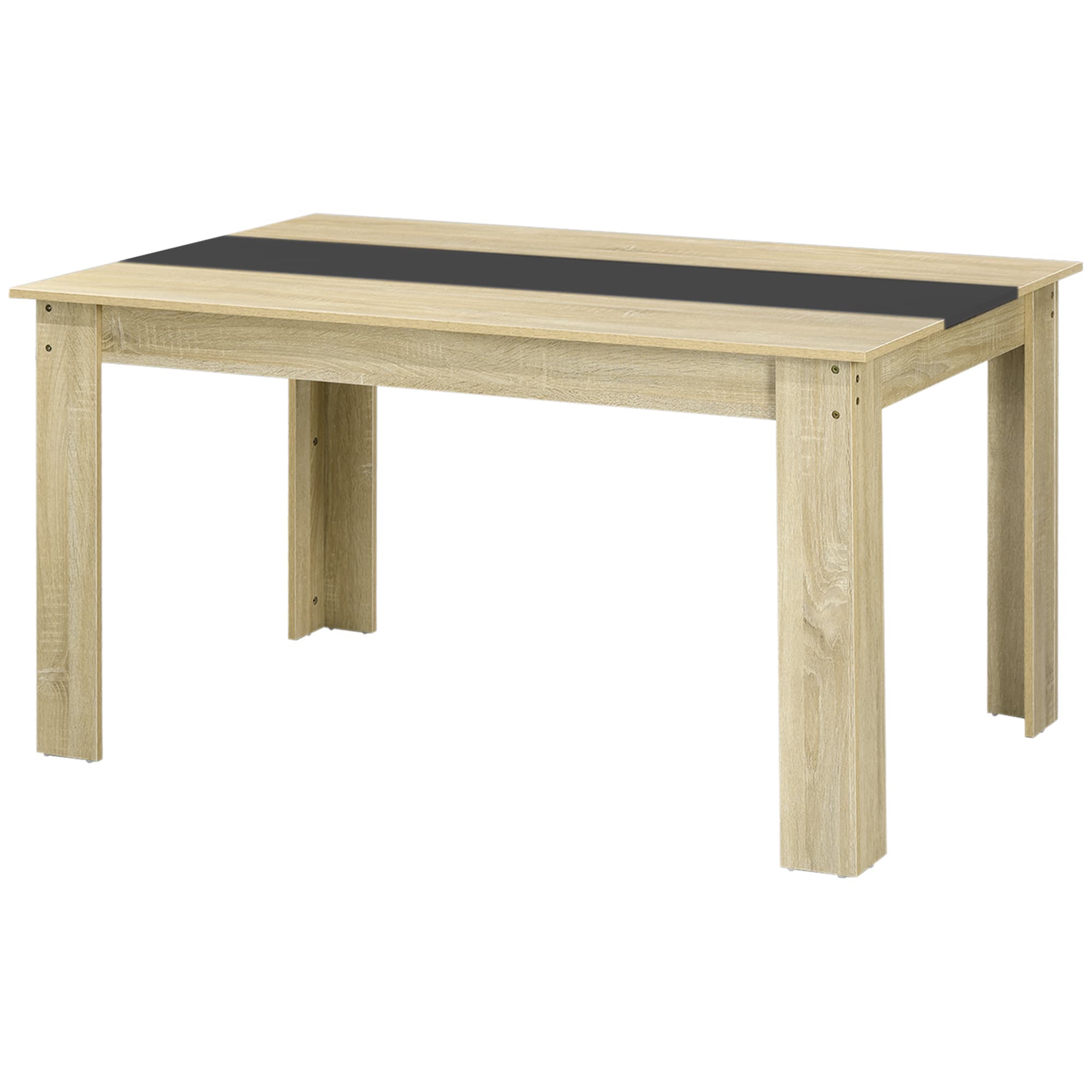 HOMCOM Mesa de Cozinha Mesa de Jantar Retangular para 6 Pessoas Mesa de Jantar em Madeira Aspecto Natural e Preto 140x90x75 cm   Aosom Portugal