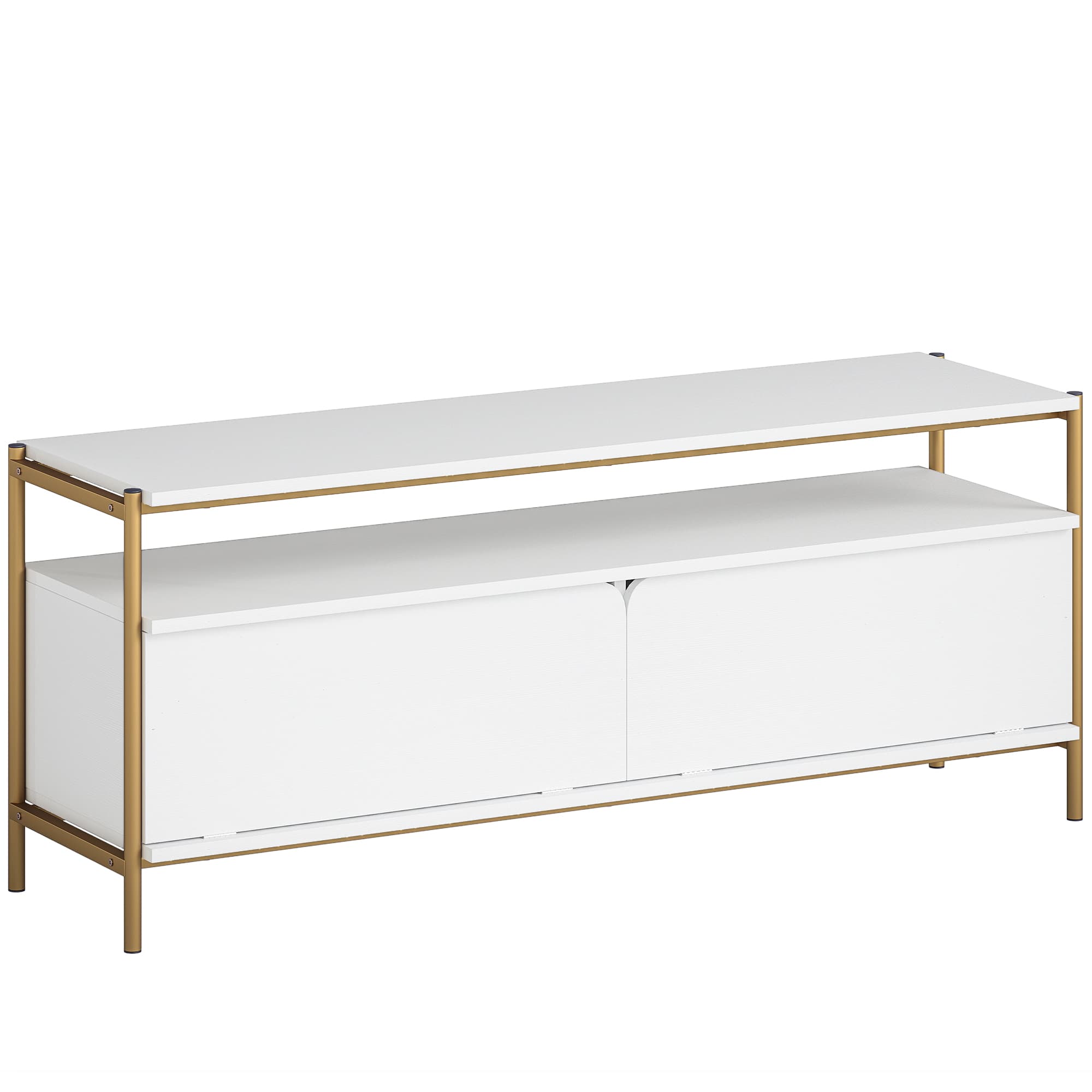 HOMCOM Móvel TV móvel televisor até 55 polegadas com 2 portas basculantes e prateleira aberta, 124x35x50cm, branco   Aosom Portugal
