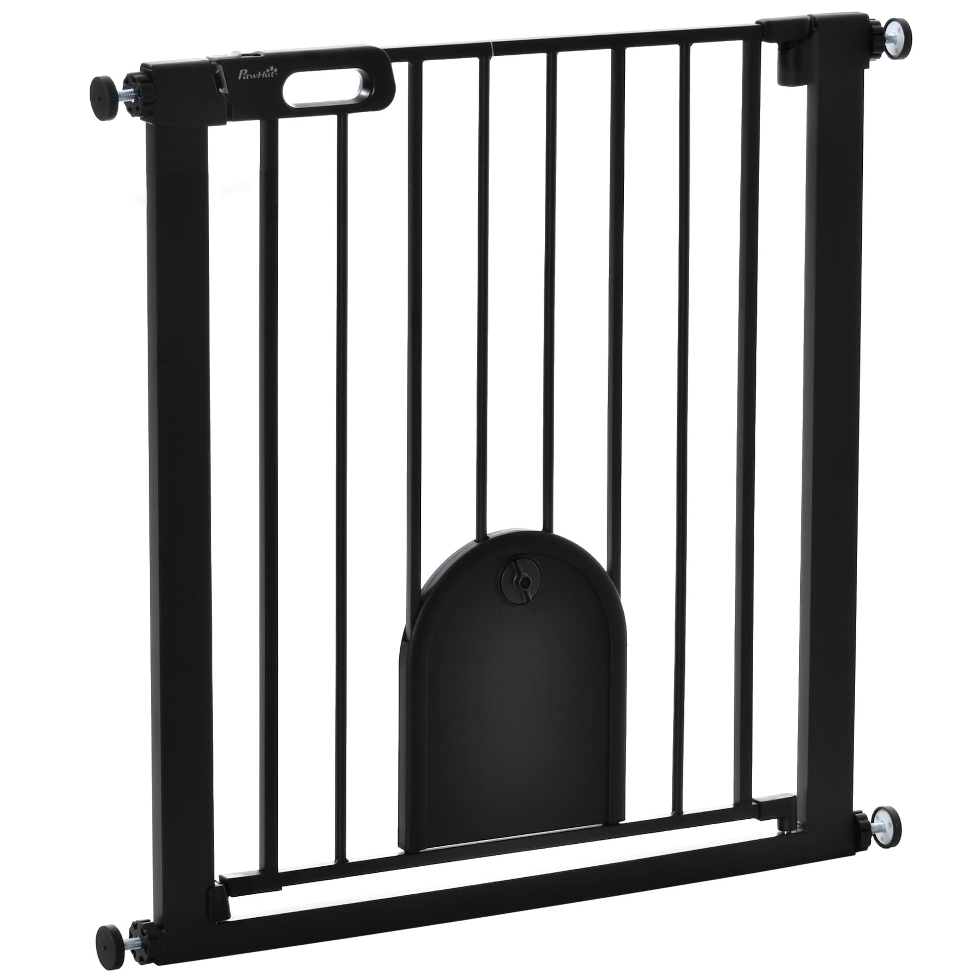 PawHut Barreira de segurança para animais com porta de fechamento automático e sistema de duplo travamento, aço preto   Aosom Portugal