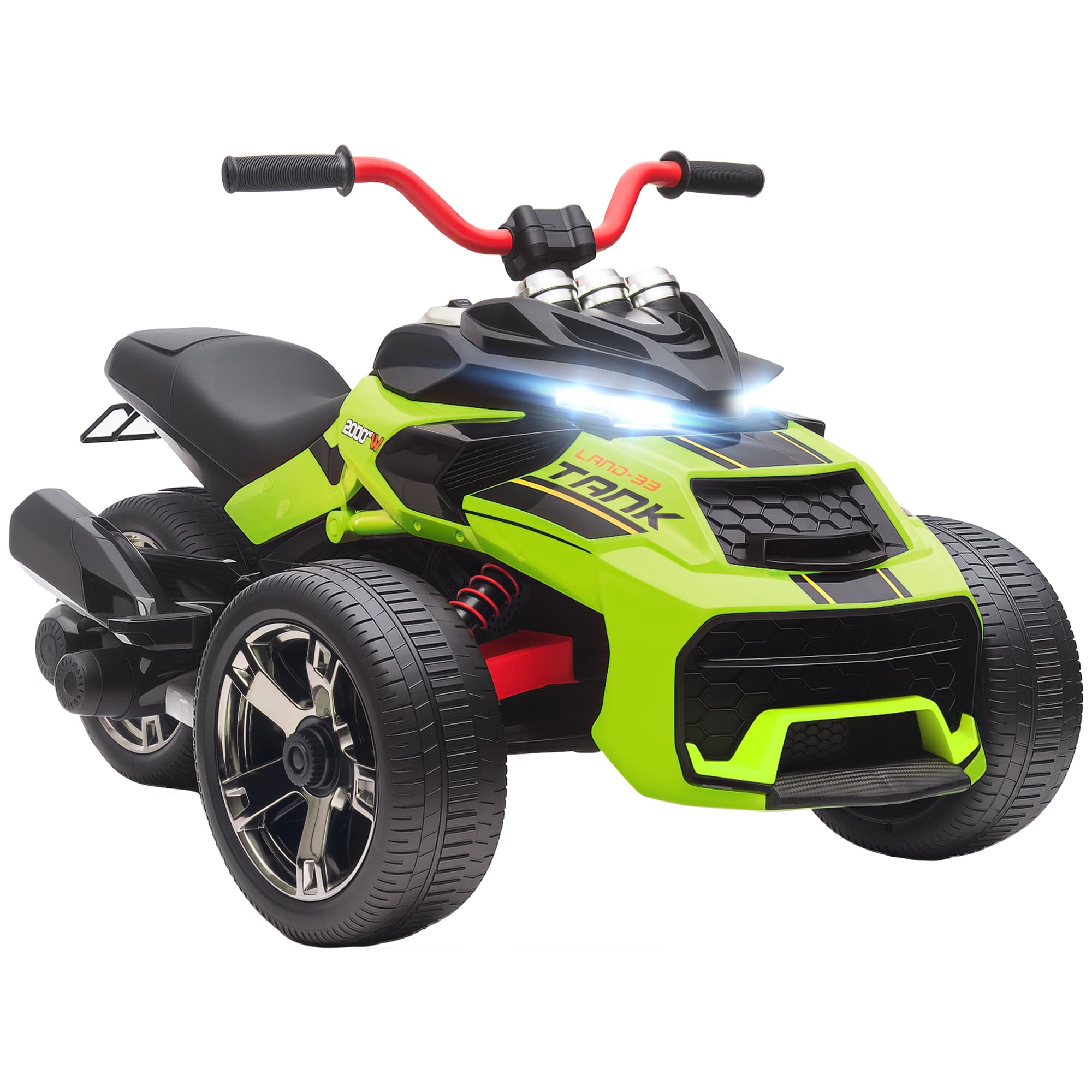AIYAPLAY Quadricilo Elétrico para Crianças 12V com 2 Motores Velocidade até 5 km/h 3 Rodas Faróis Buzina Música 113x74x63 cm Verde   Aosom