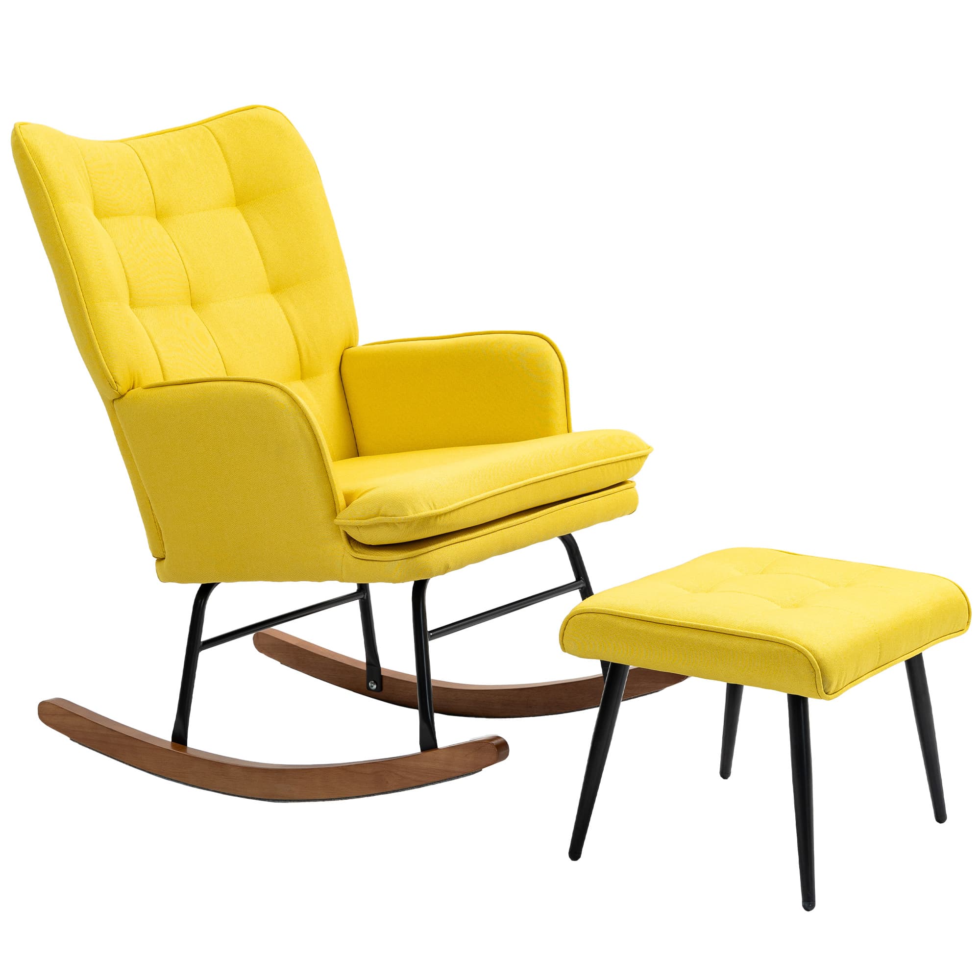 HOMCOM Poltrona Baloiço com Apoio para os Pés Poltrona Relax com Almofada Acolchoada e Anti-Tombo 64x89x90 cm Amarelo   Aosom Portugal