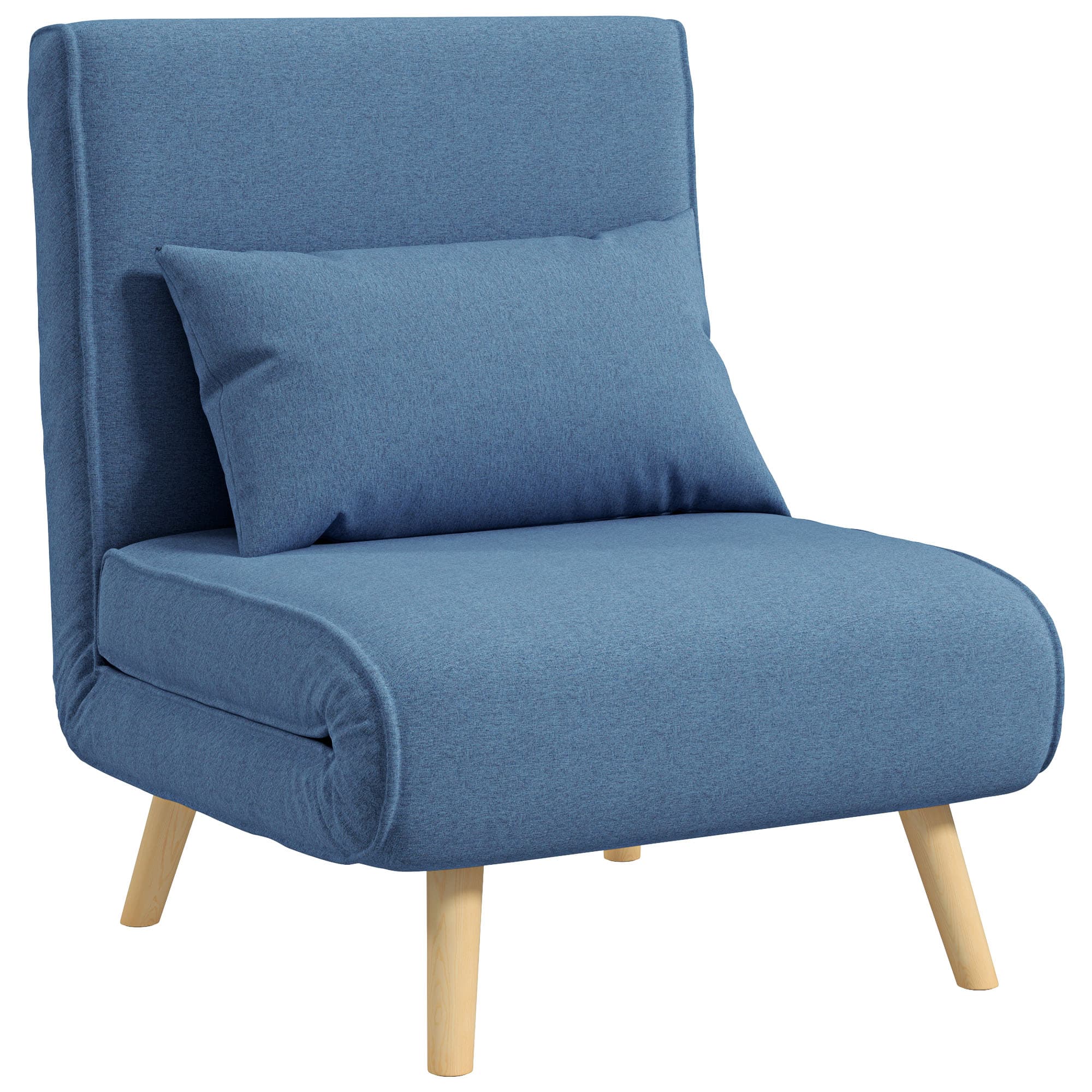 HOMCOM Poltrona Chaise Conversível 3 em 1 Cama Poltrona Cama 1 Lugar Encosto 5 Posições em Tecido com Almofada Azul   Aosom Portugal