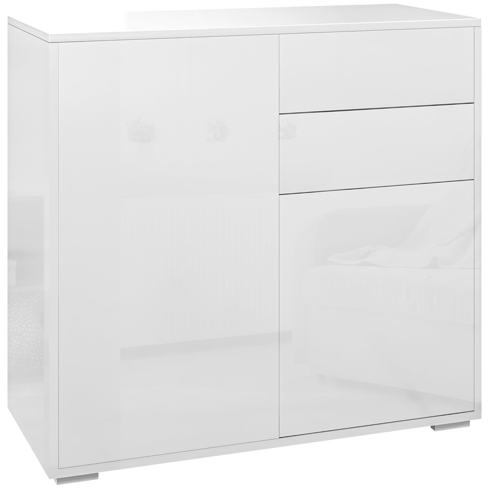 HOMCOM Aparador para Sala 2 Gavetas 2 Portas 79x36x74 cm Branco   Aosom Portugal