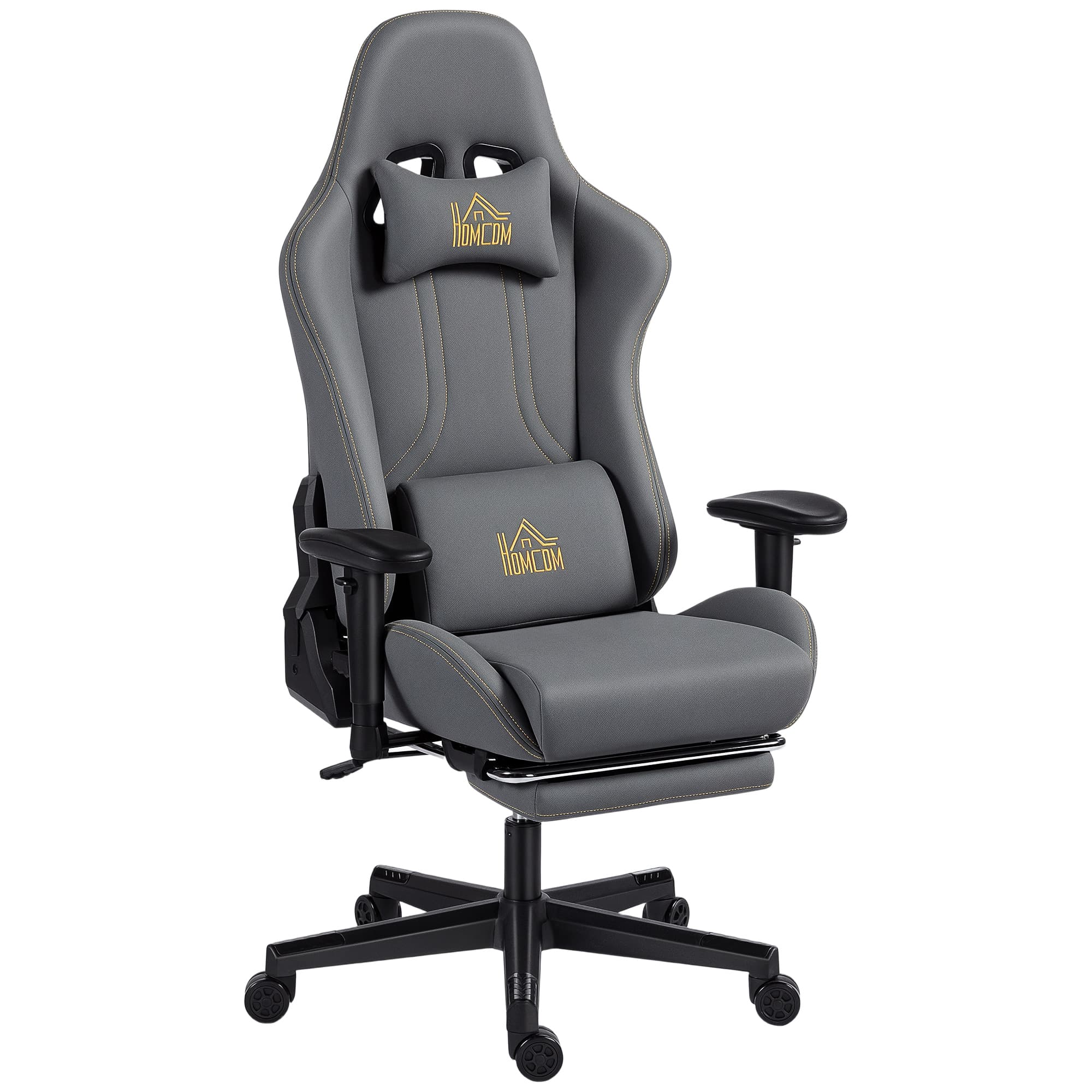 HOMCOM Cadeira Gaming Ergonômica 3D Reclinável Até 135° com Apoio de Pés 72x76x124-132 cm Cinza Escuro   Aosom Portugal