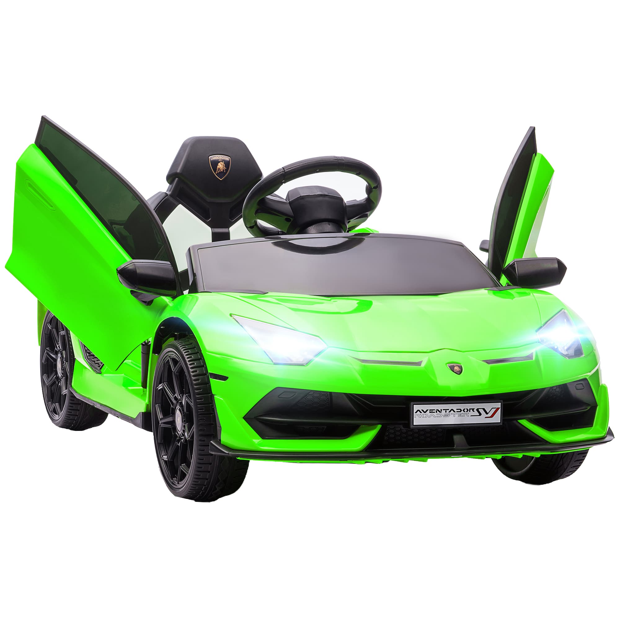 HOMCOM Carro Elétrico Infantil Lamborghini Aventador Svj 12V com Portas Asa de Gaivota e Controlo Remoto Verde   Aosom Portugal
