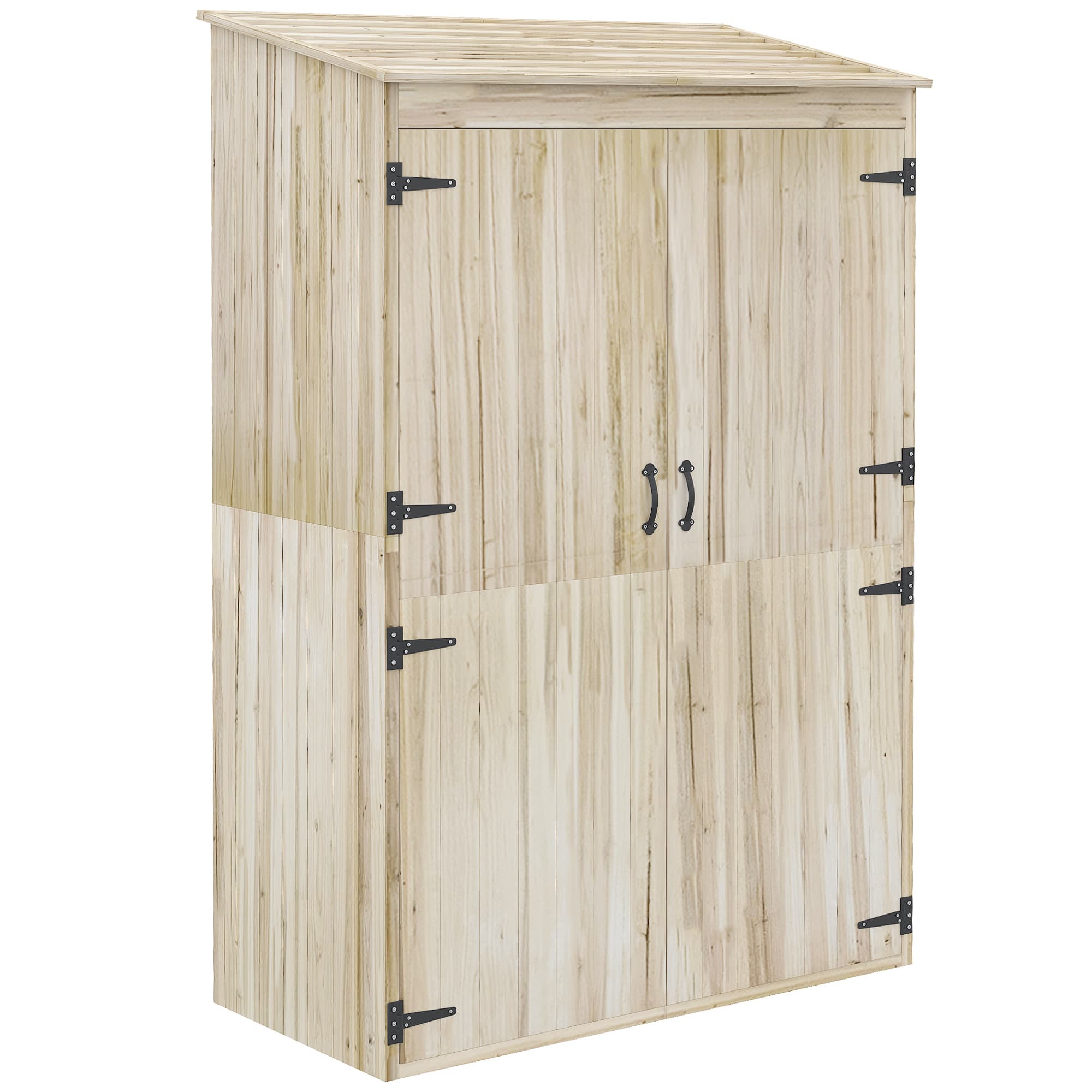 Outsunny Armário de Jardim em Pinho 120x57x183 cm 2 Prateleiras 2 Portas Magnéticas   Aosom Portugal