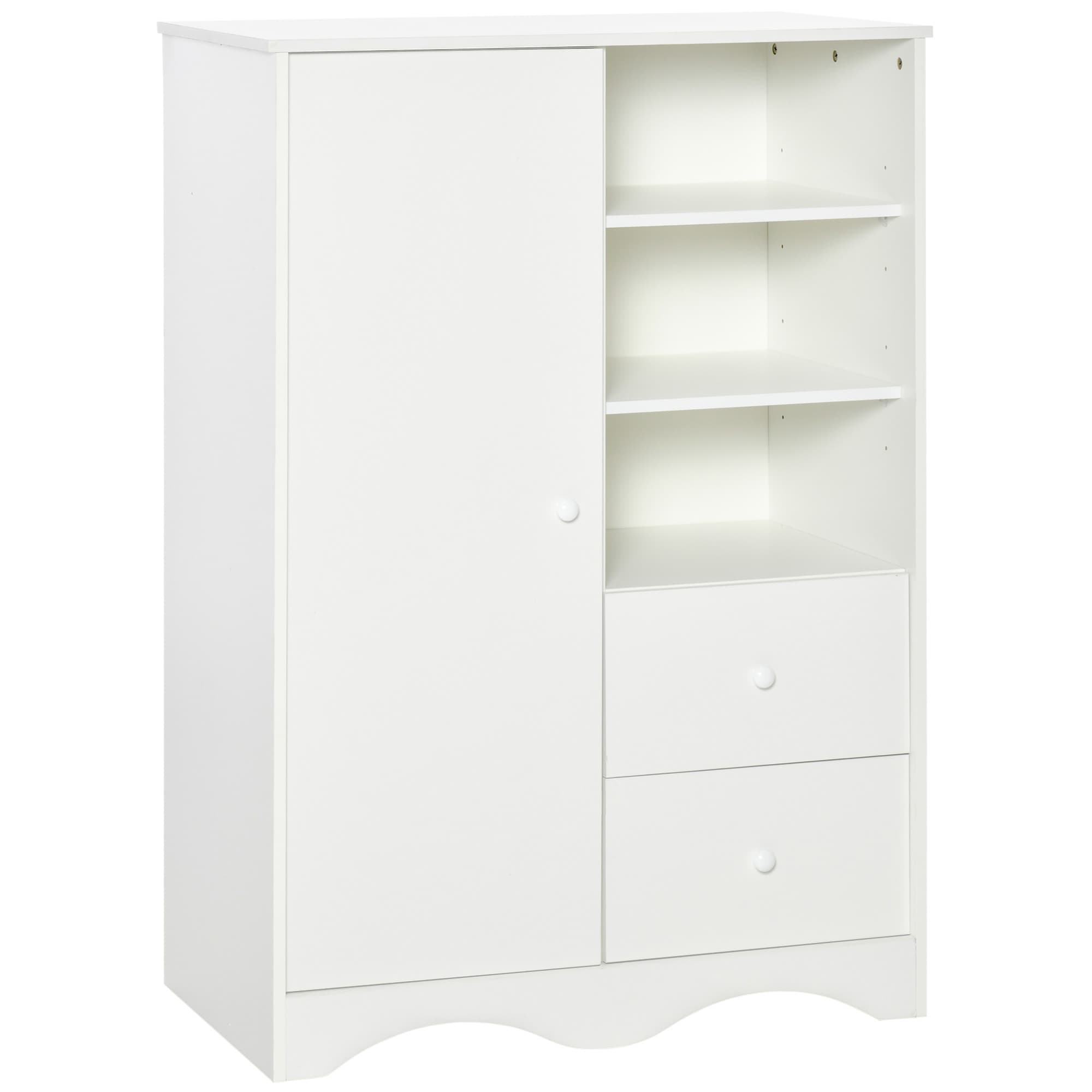 HOMCOM Armário Multiuso Branco 5 Prateleiras 3 Compartimentos Abertos e 2 Gavetas 85,7x49,2x123,8 cm   Aosom Portugal