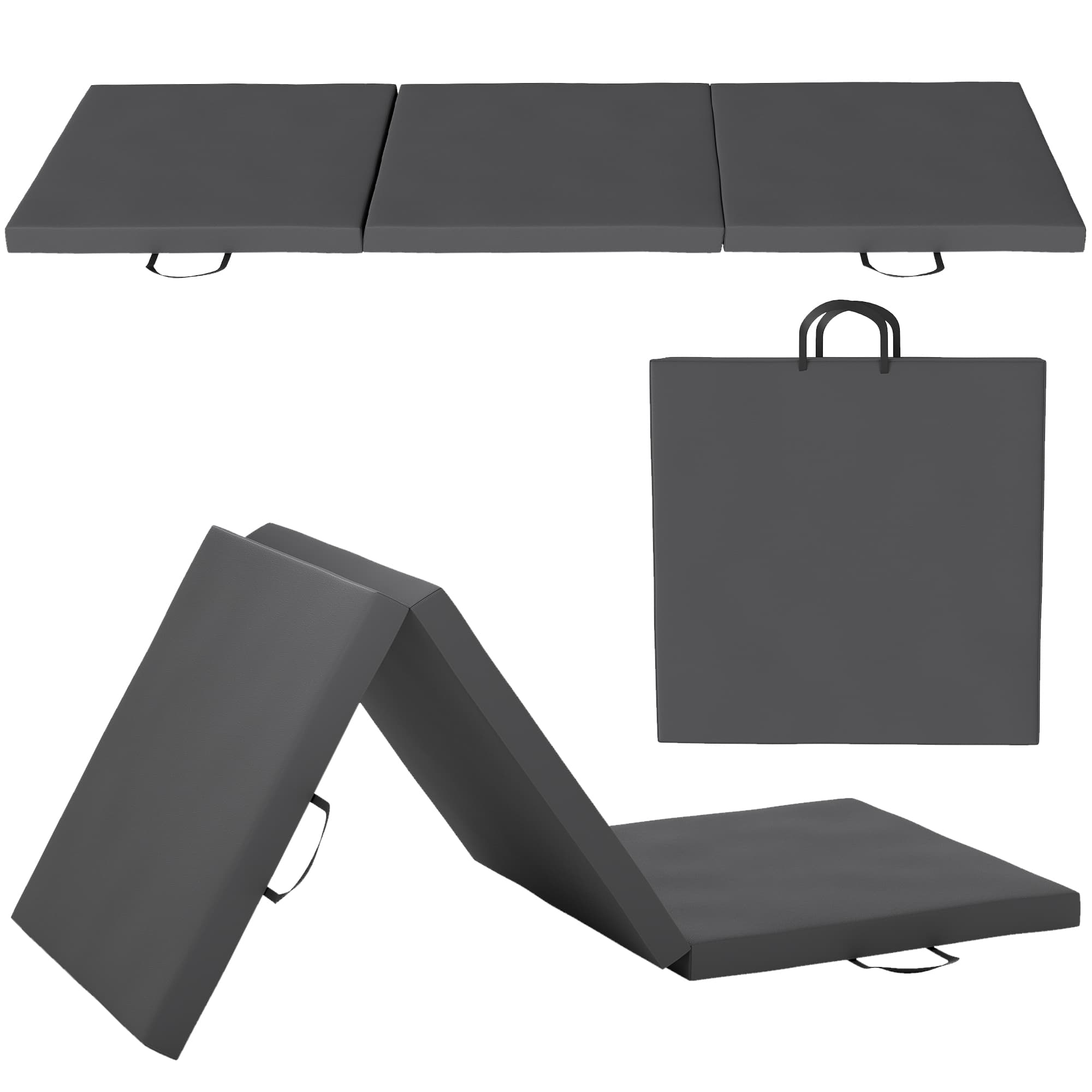HOMCOM Tapete de Ginástica Dobrável 3 Painéis 180x60x5 cm Espuma Epe com Alças Revestimento Sintético Cinza   Aosom Portugal