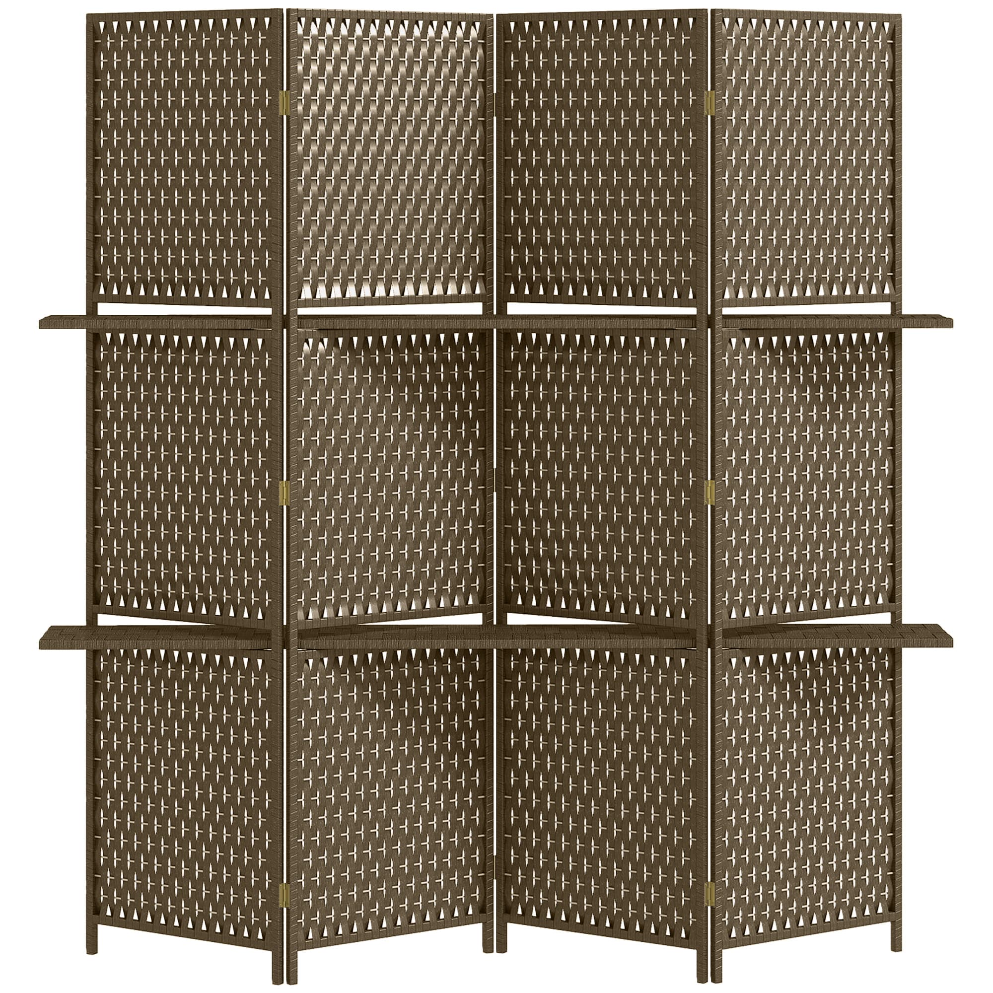HOMCOM Biombo 4 Painéis 2 Prateleiras 181x180 cm Castanho   Aosom Portugal