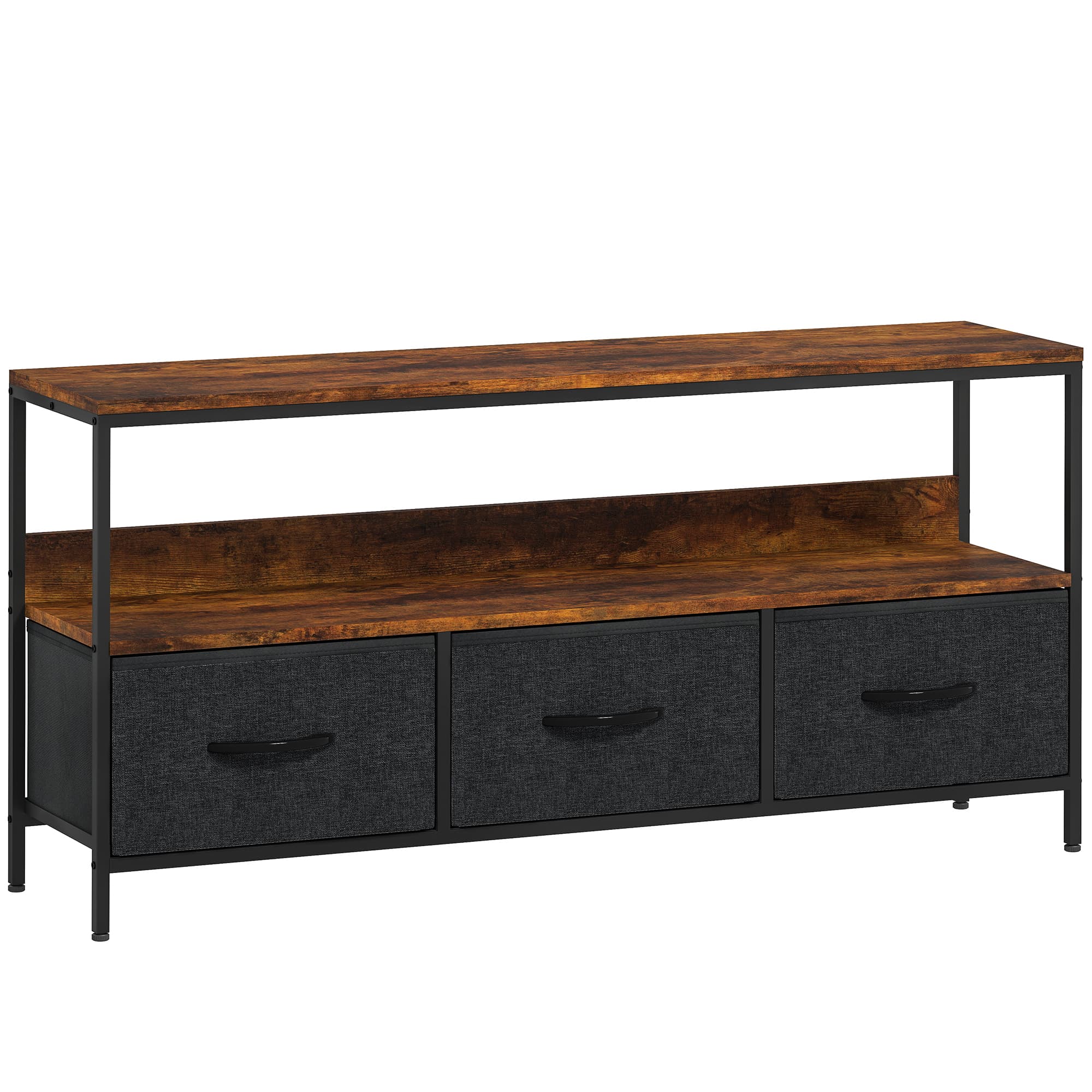 HOMCOM Móvel Tv Móvel para Televisão Até 55" com 3 Gavetas e Pés em Aço 120x29x56 cm Castanho Rústico e Preto   Aosom Portugal