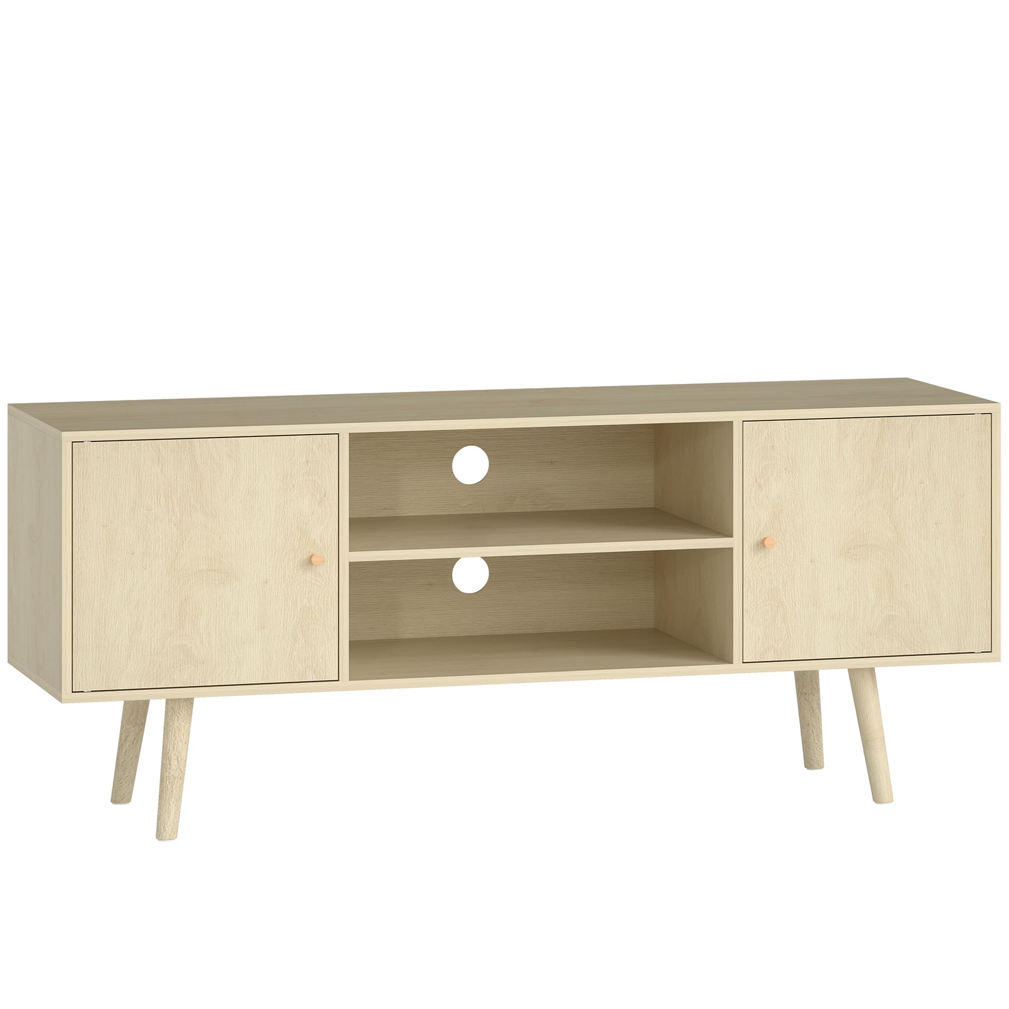 HOMCOM Móvel de Tv Móvel para Televisão Até 55" 2 Armários e 2 Prateleiras Abertas 120x34x50cm Efeito Madeira Natural   Aosom Portugal