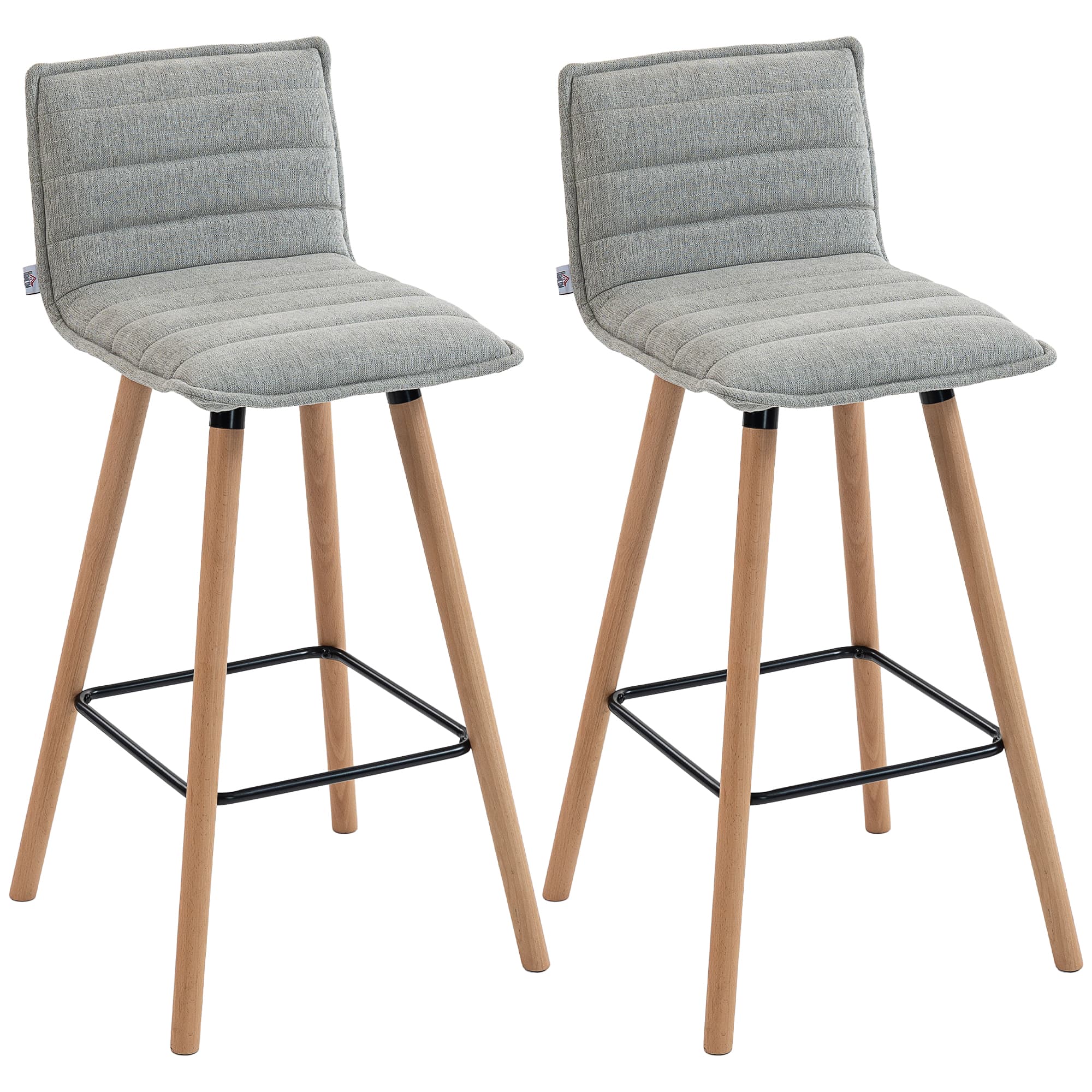 HOMCOM Conjunto de 2 Bancos de Bar Cadeiras Altas de Bar Assento Estofado Encosto e Escabelo 48x48x99,5 cm Cinza   Aosom Portugal