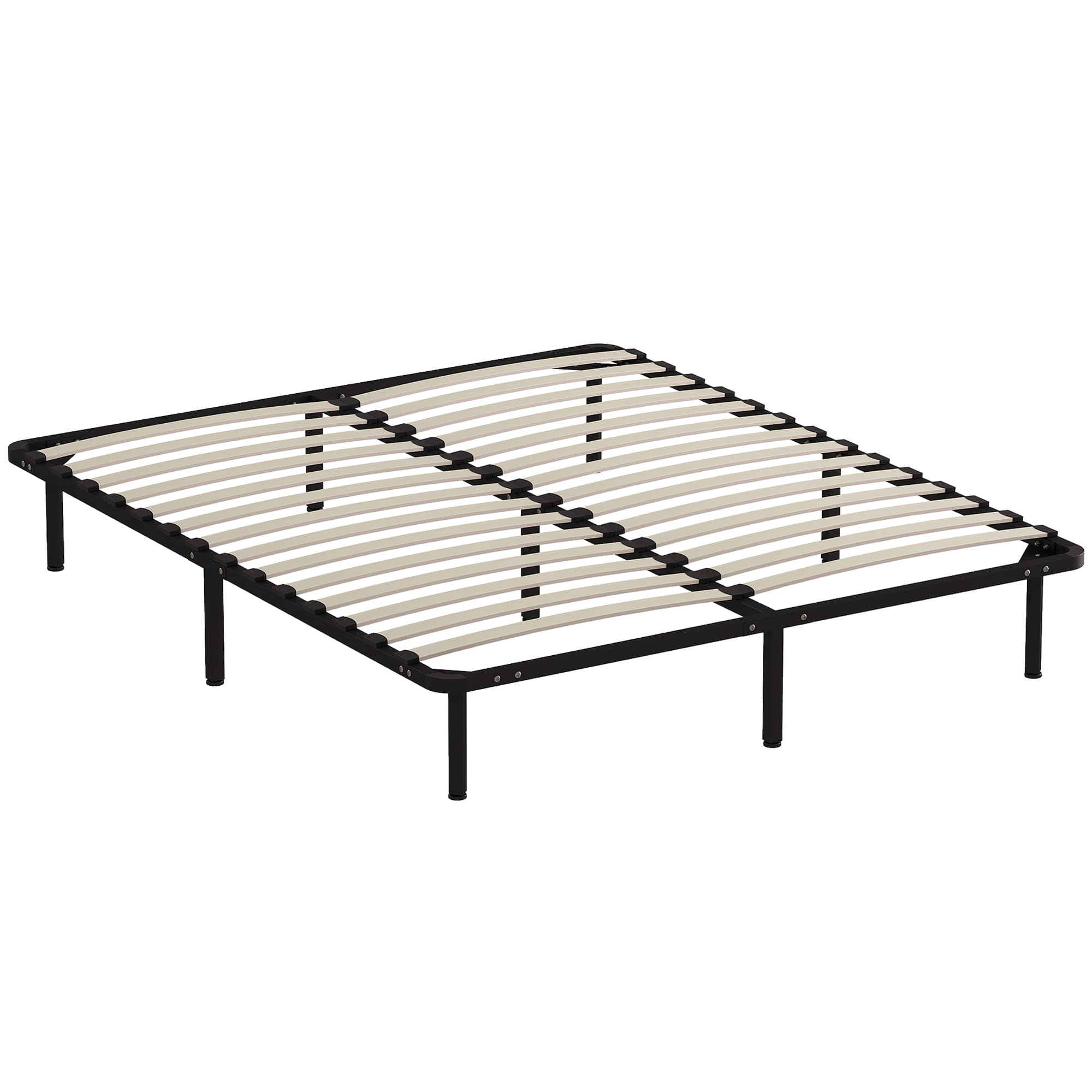 HOMCOM Estrutura de Cama 160x190 cm Cama de Casal em Madeira Maciça com Ripas e Pés Espaço de Armazenamento Abaixo Preto   Aosom Portugal
