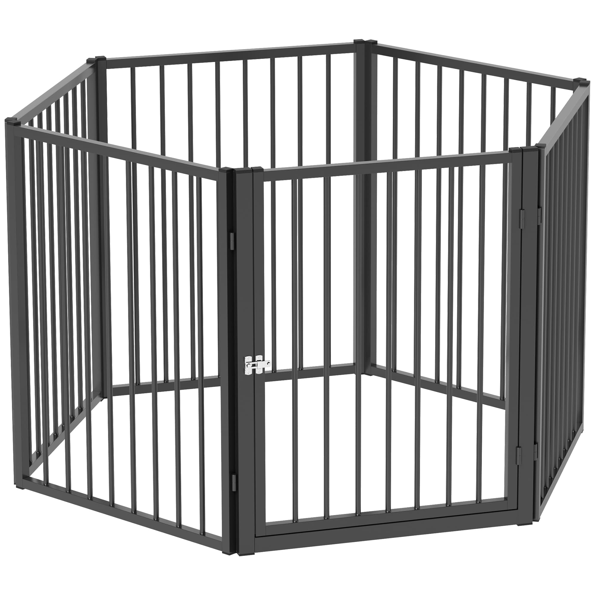 PawHut Cercado para Filhotes, Cercado para Cães, Parque para Filhotes, 6 Painéis com Porta, Cerca Dobrável e Portátil para Cães, Aço, Preto  