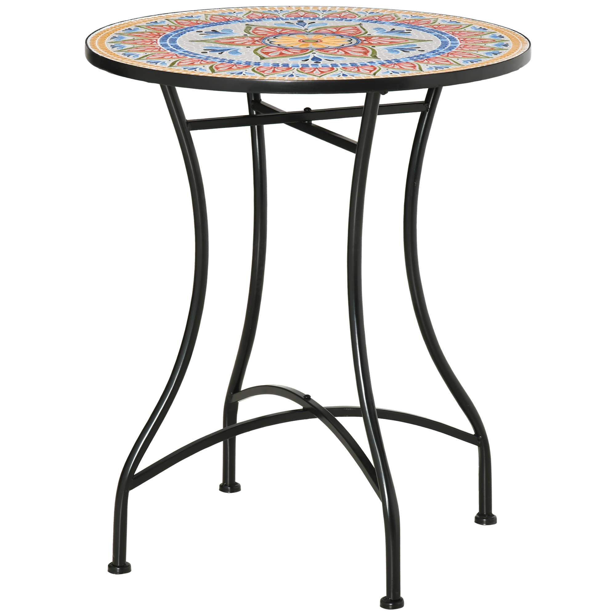 Outsunny Mesa de jardim Ø60 cm, Mesa de varanda resistente às intempéries em metal, Mesa de jantar exterior, Mesa de camping, mesa de apoio, mesa