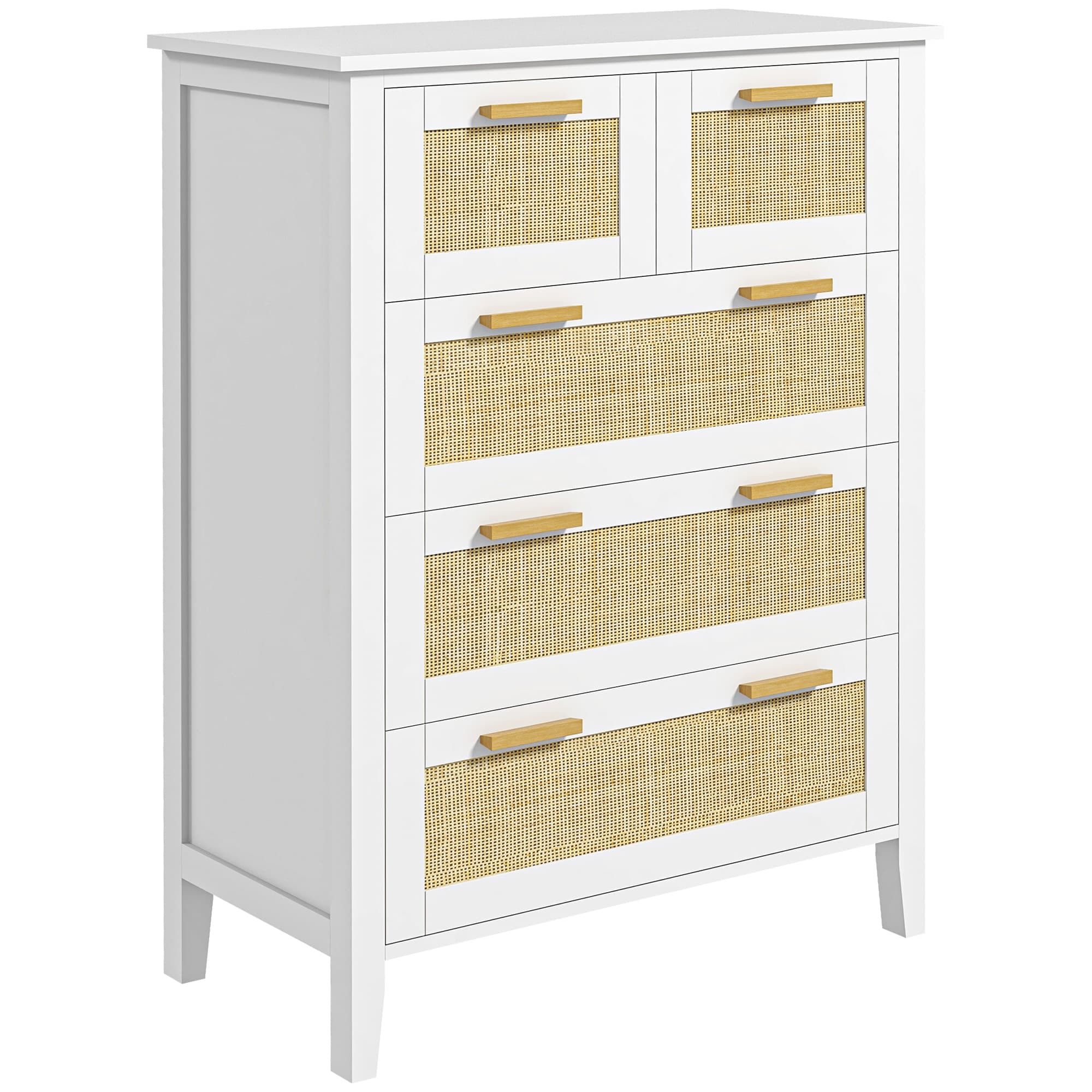 HOMCOM Cômoda 5 gavetas puxadores em madeira maciça corrediças metálicas para escritório sala de estar quarto 77 x 37 x 104 cm branco   Aosom