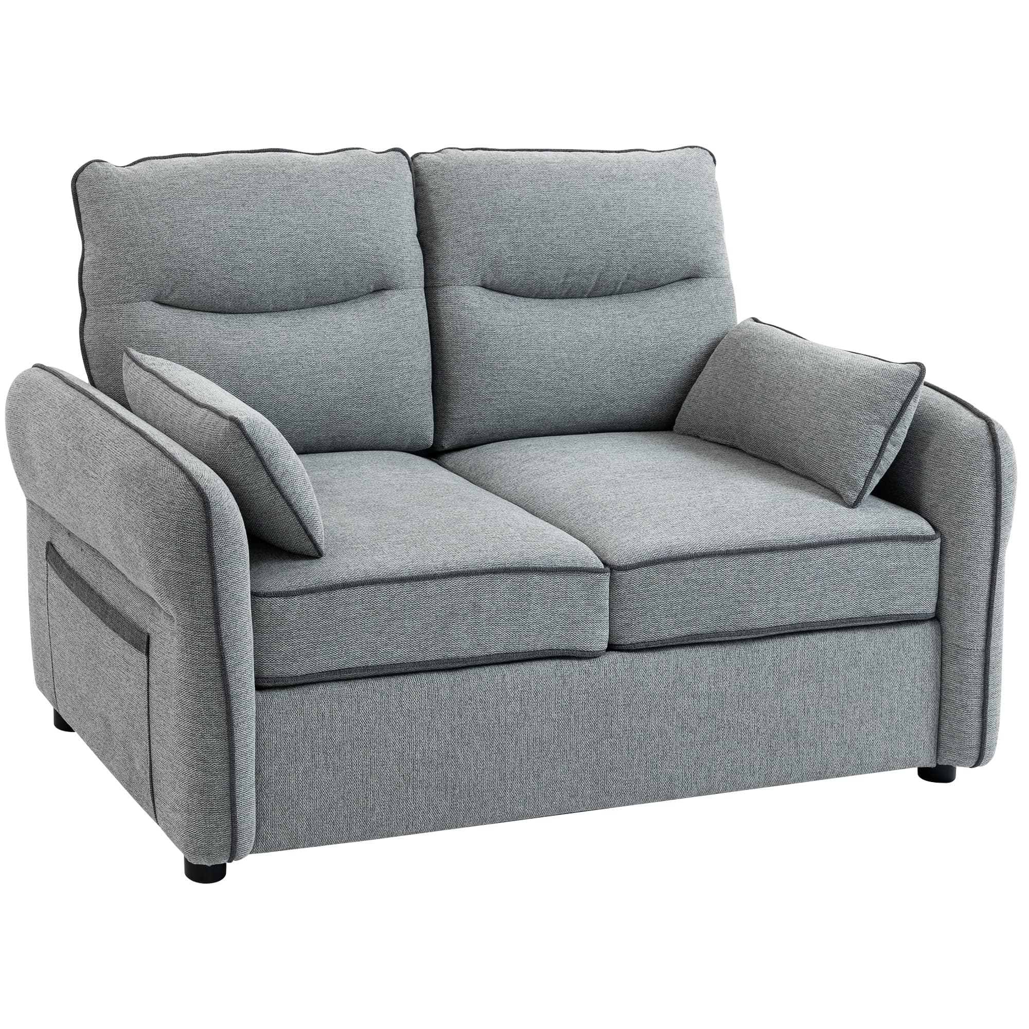 HOMCOM Sofá 2 lugares, sofá de sala em veludo egípcio, 2 almofadas incluídas, bolso lateral, 136 x 81 x 90 cm, cinza   Aosom Portugal
