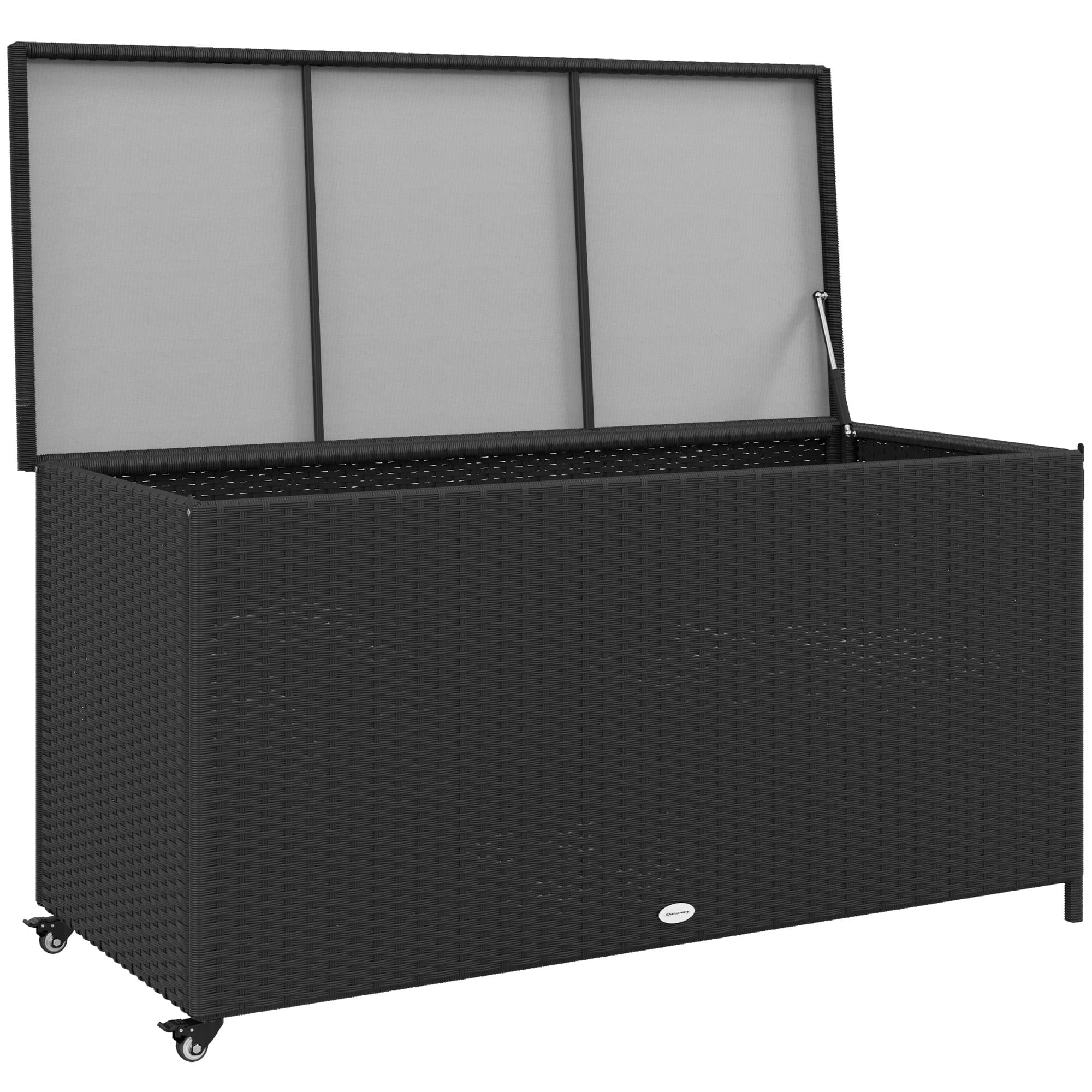 Outsunny Baú de Jardim em Rattan PE com Rodas e Pega Lateral, 121x57x67cm, Preto   Aosom Portugal