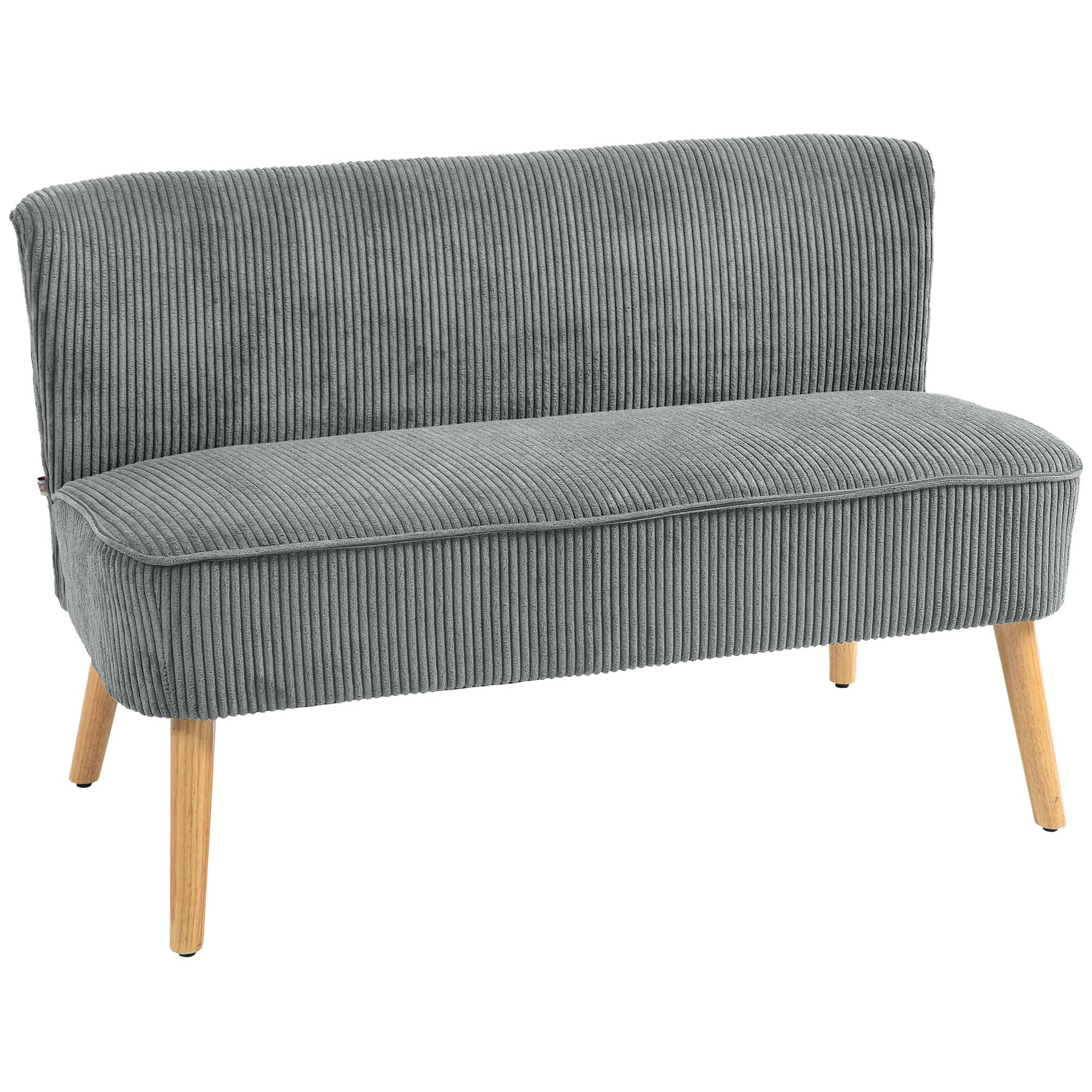 HOMCOM Sofá estofado 2 lugares, madeira, poliéster com aspecto aveludado, espuma, 117 x 56,5 x 77 cm, Cinza   Aosom Portugal