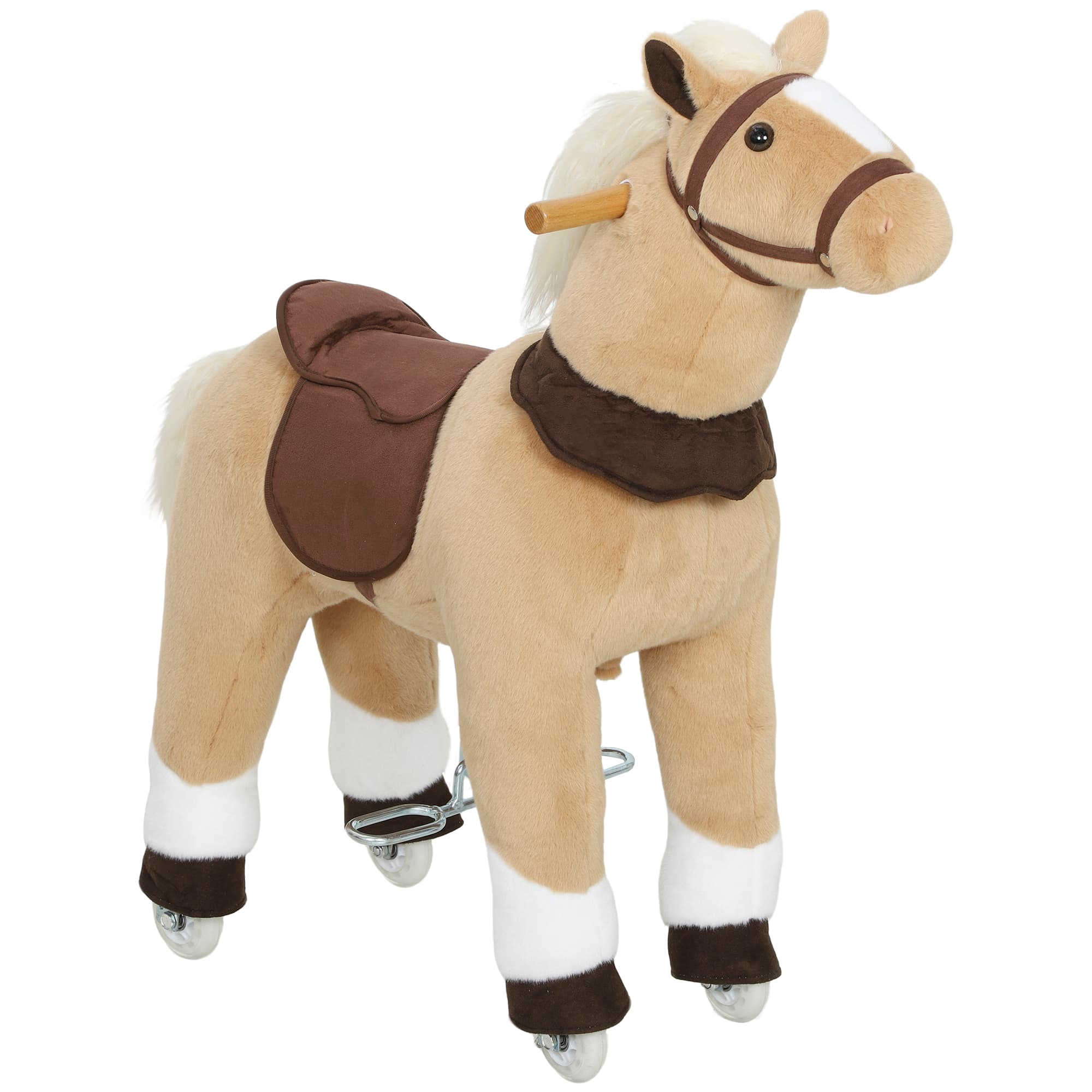AIYAPLAY Cavalo para crianças, revestimento em tecido, estrutura estável, rodas suaves, cavalo de balanço, 3-5 anos, Marrom   Aosom Portugal